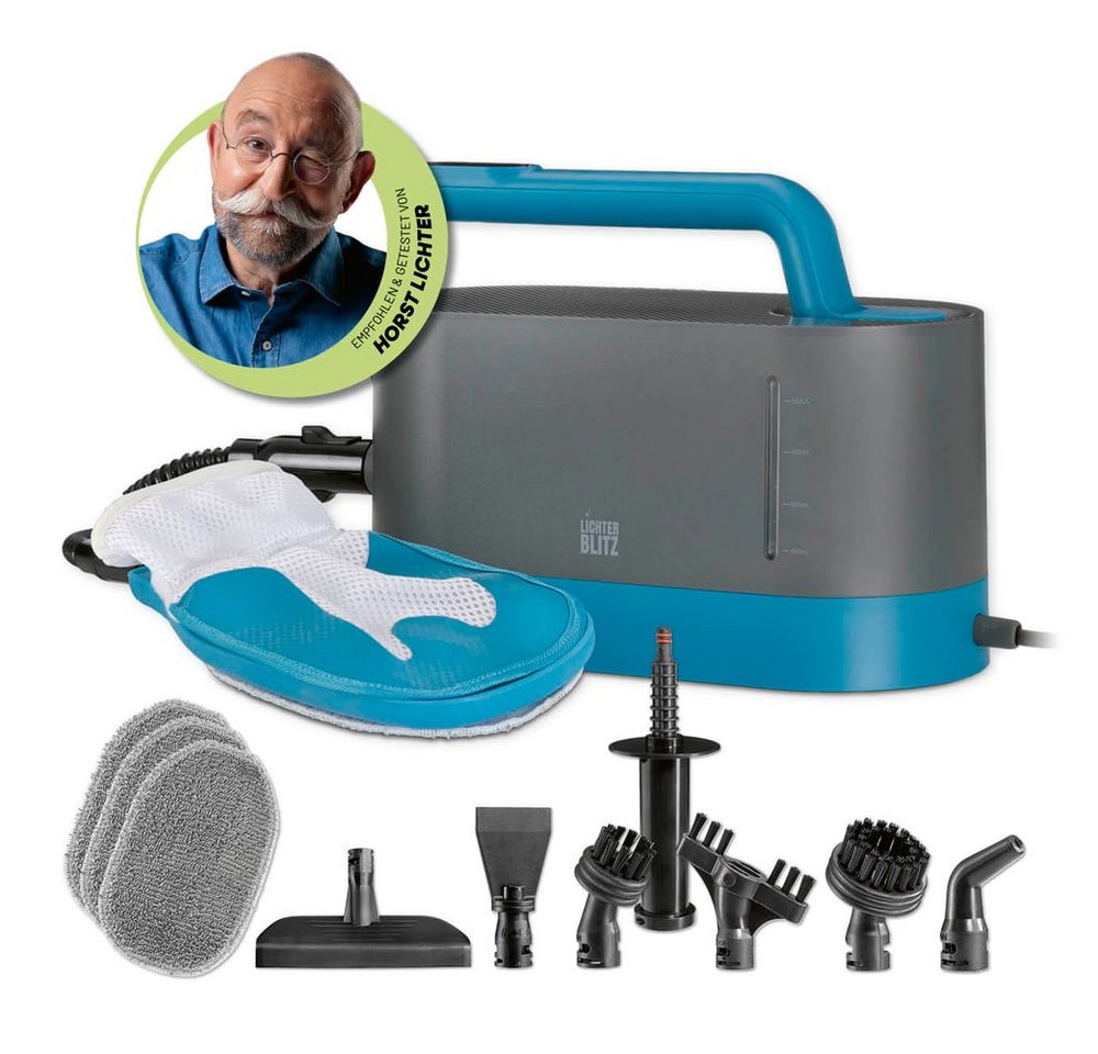Lichterblitz Dampfreiniger Handdampfreiniger mit Handschuh - Polsterreiniger mit 7 Aufsätzen, 1200 W, Dampfreiniger Handgerät, 100 °C Dampf entfernt bis zu 99,9 % Keime