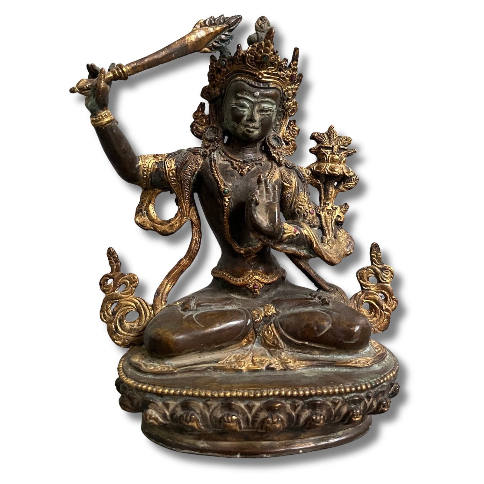Asien LifeStyle Buddhafigur Manjushri Buddha aus Bronze vergoldet - Figur