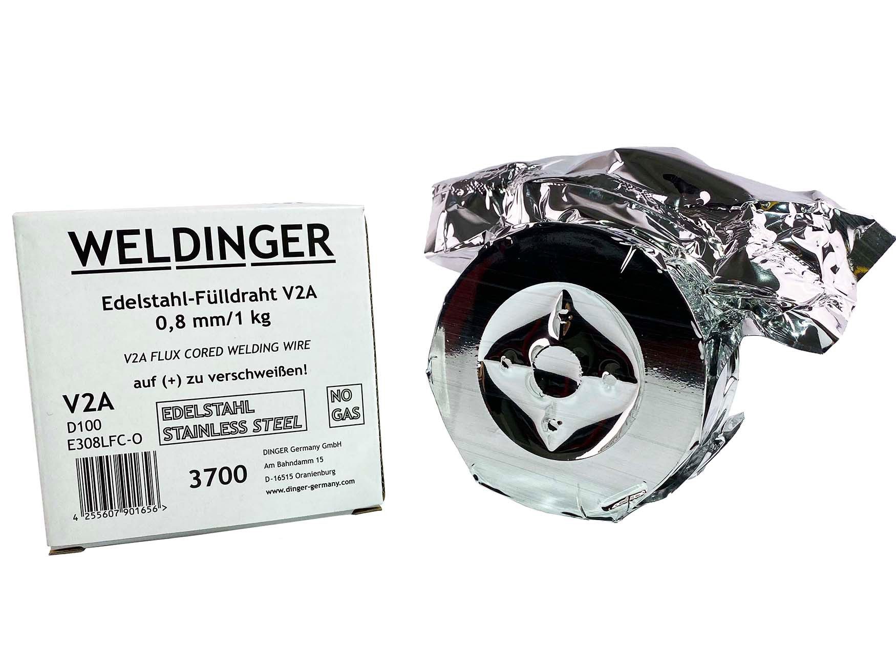 WELDINGER Schweißdraht WELDINGER Edelstahl Fülldraht 0,8 mm/1 kg V2A Kleinrolle, (Packung, 1St)