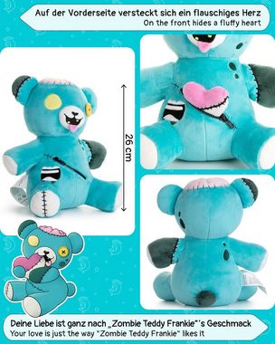 Corimori Kuscheltier Frankie der Zombie-Teddy, 27cm Plüschie Stofftier, Plüschtier, Teddyb (Geschenk), Plüschtier, Plüsch Zombie Teddy, Teddybär, Kuscheltier,Bär, türkis