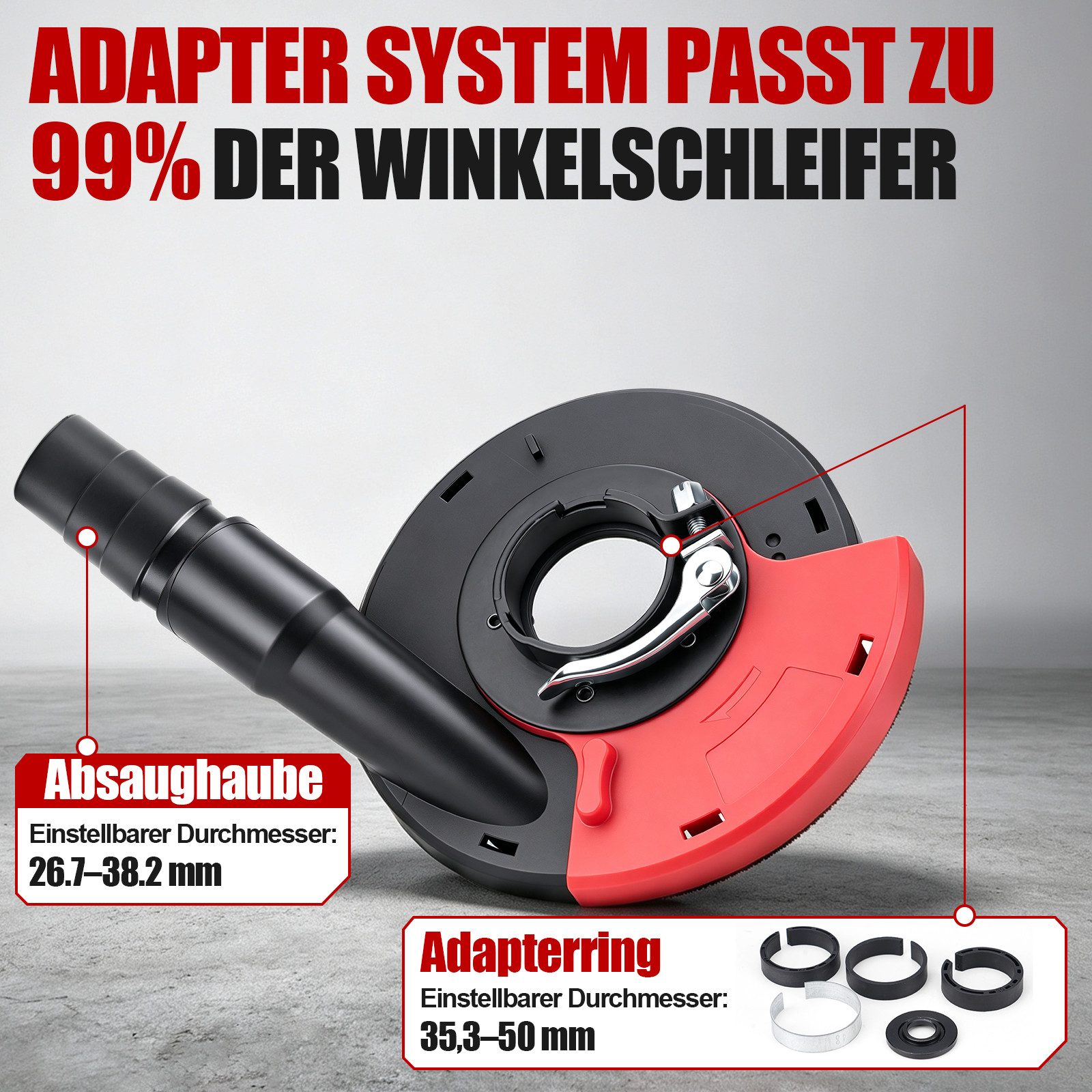 XERSEK Winkelschleifer 3× Diamant Schleiftopf 125mm mit Absaughaube & 4 Adapterring für Beton, (Set, 10 tlg., Staubschutzhaube Set mit Bürstenkranz), für Beton, – Bild 5 von 5