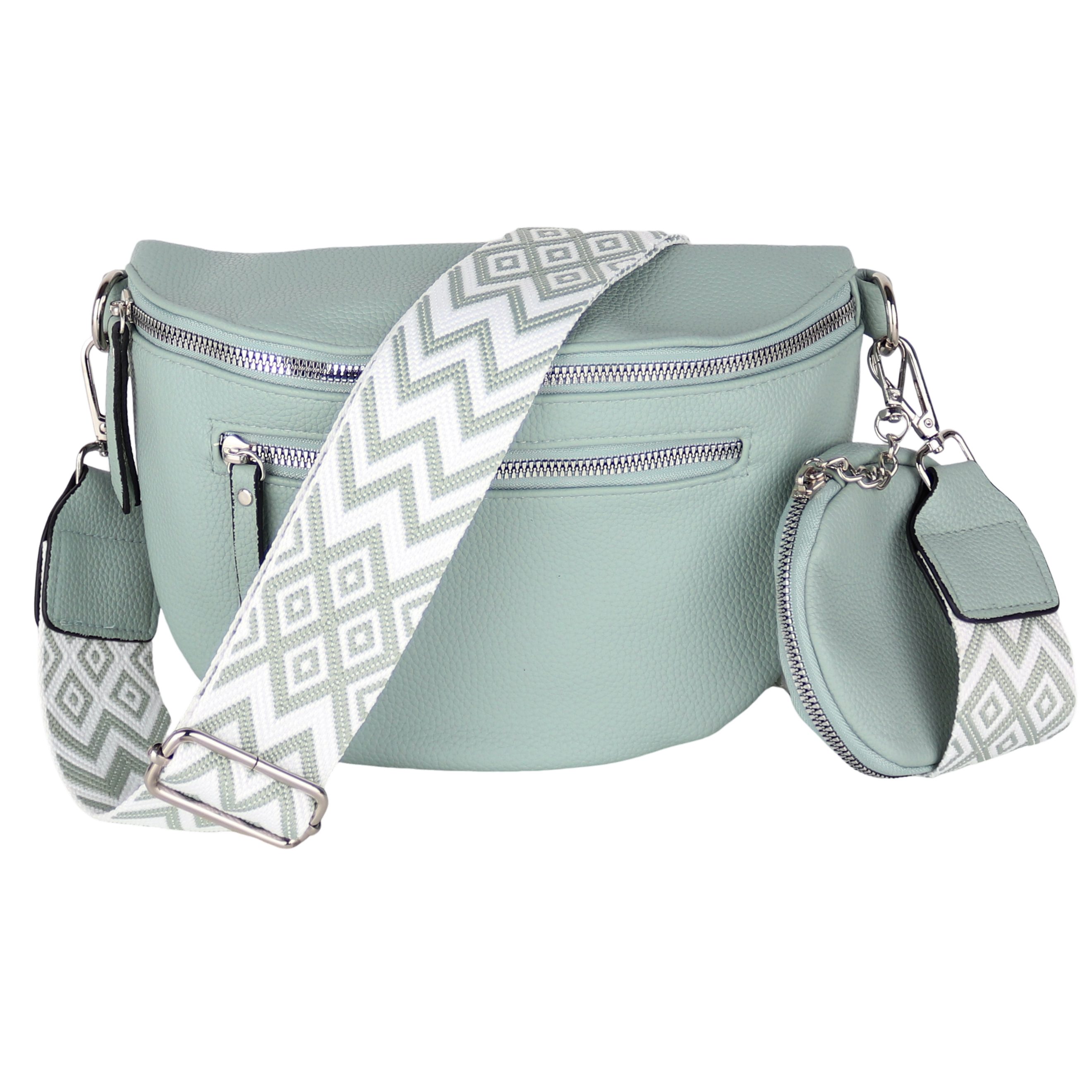 MIRROSI Bauchtasche Damen Taschen, Umhängetasche, Brusttasche, 27x19x9cm Veganes Leder (Schultertasche für jeden Anlass, inkl.1x Münzbeutel), Crossbody Bag, Bohemian gemusterten& verstellbaren Schulterriemen