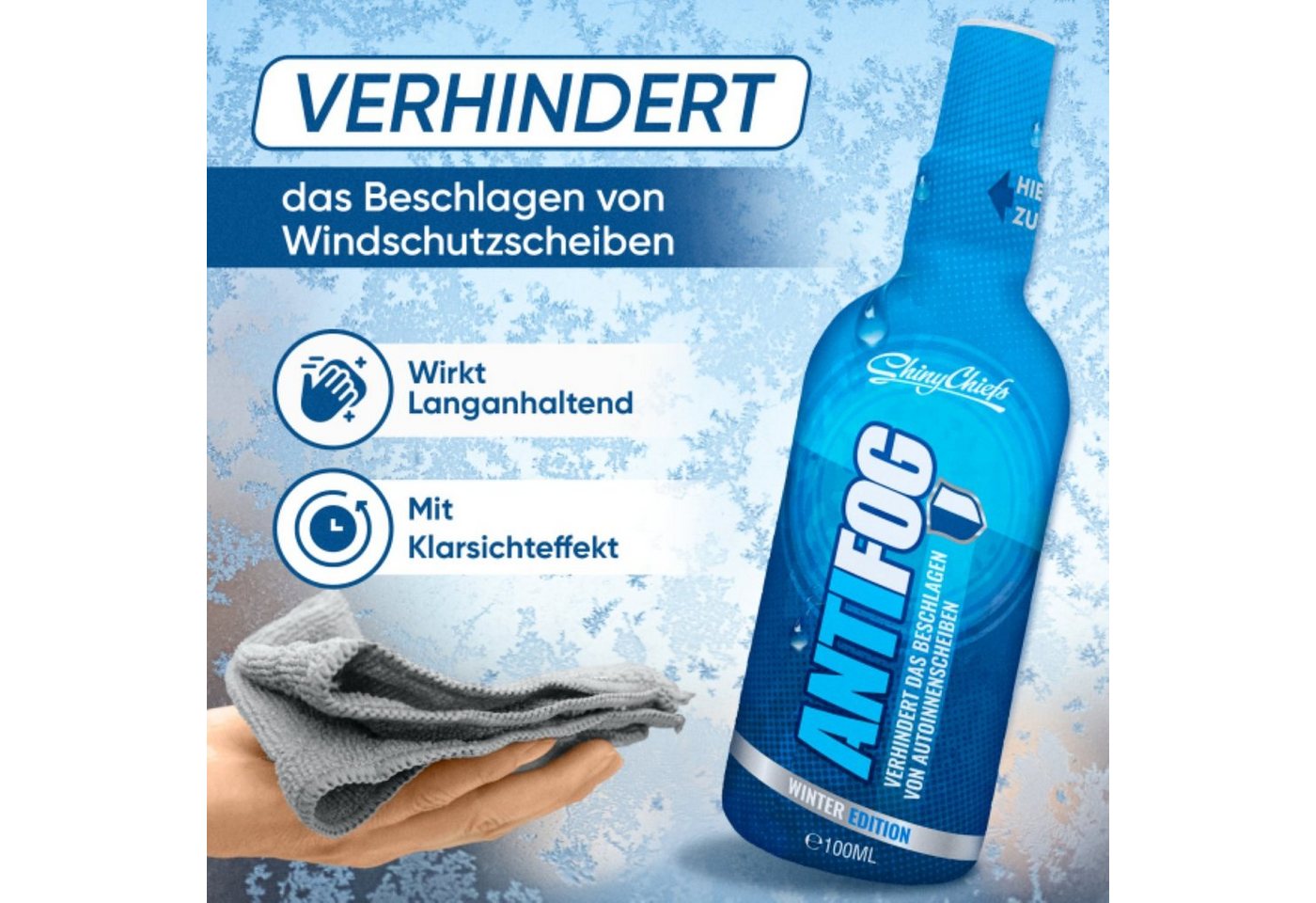 Thumbnail - ShinyChiefs ANTIFOG - ANTI BESCHLAG 100ML Spray Auto, Spiegel, Fenster und Brillen Reinigungsspray (1-St)