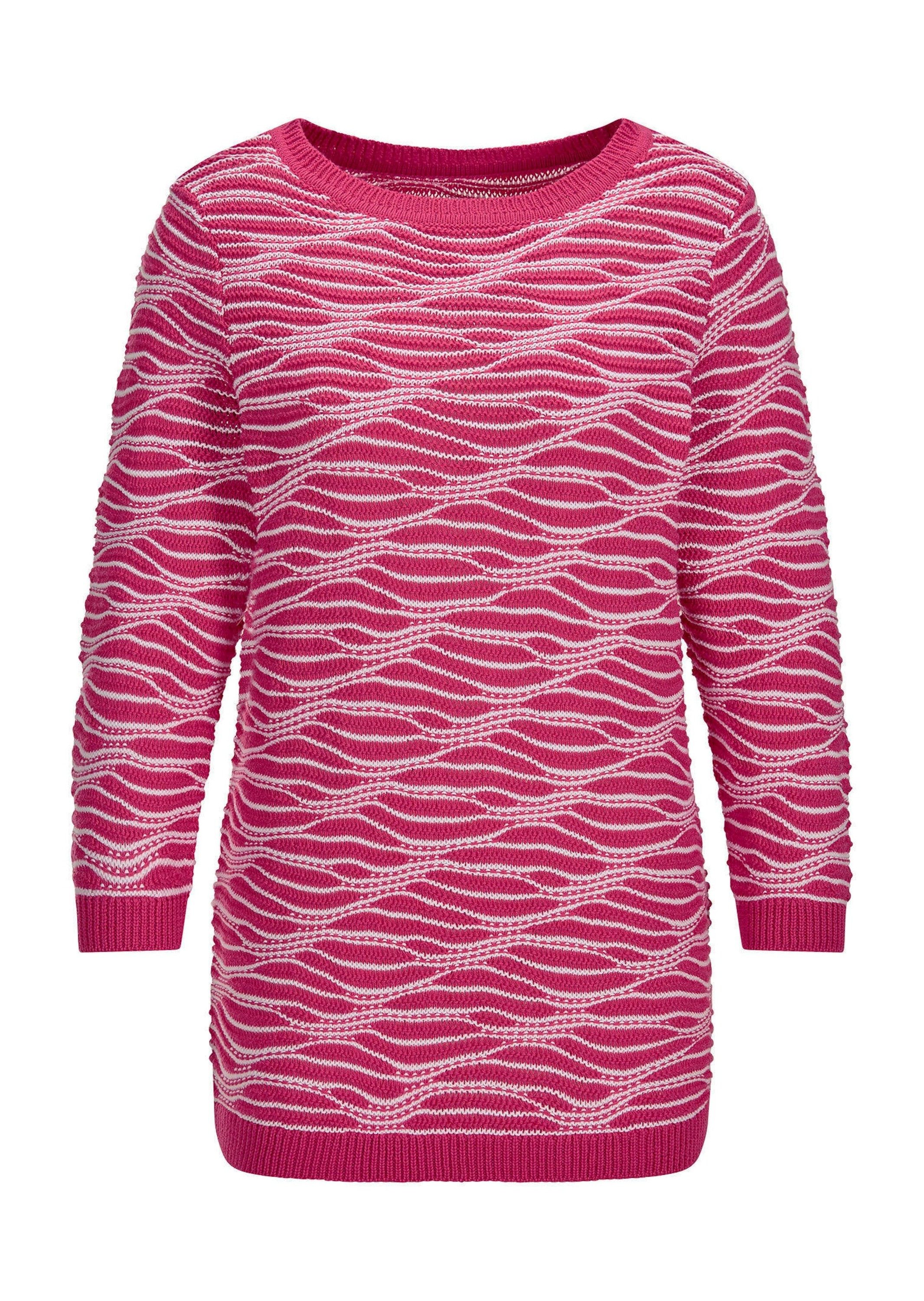 GOLDNER Strickpullover Kurzgröße: Baumwollpullover mit Wellenstruktur Strukturpullover mit U-Boot-Ausschnitt und 3/4-Arm