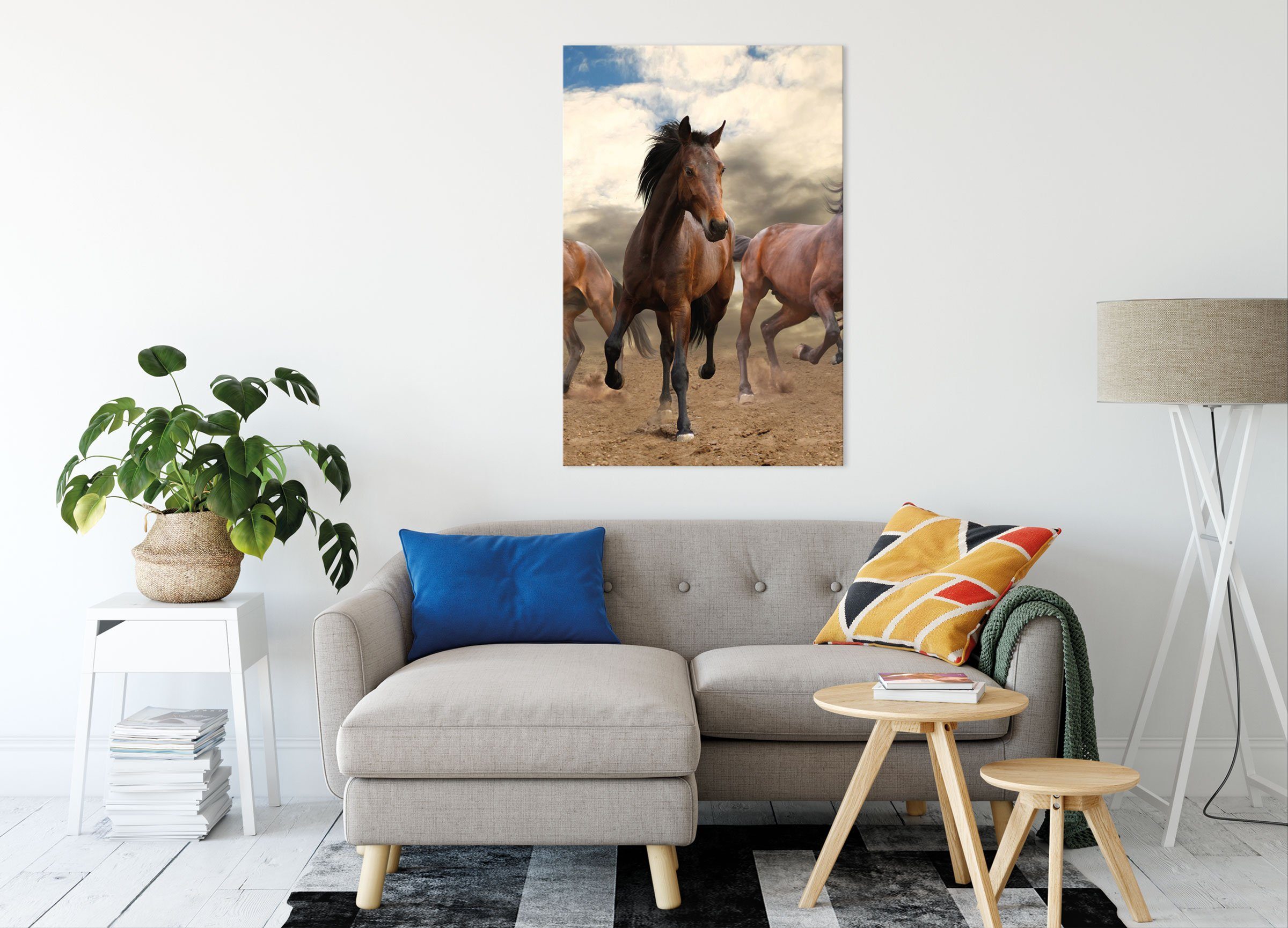 (1 Leinwandbild Cowboy, Cowboy bespannt, inkl. St), Western Pixxprint Zackenaufhänger Western Pferde Leinwandbild Pferde fertig