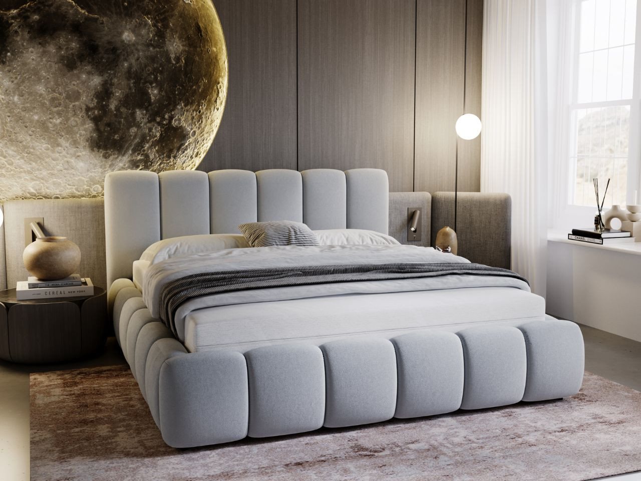 GrainGold Polsterbett Cloud (Set, Polsterbett, Kopfteil, Lattenrost), mit hohe Kopfteil, mit Lattenrost, für das Schlafzimmer, Elegant Stil