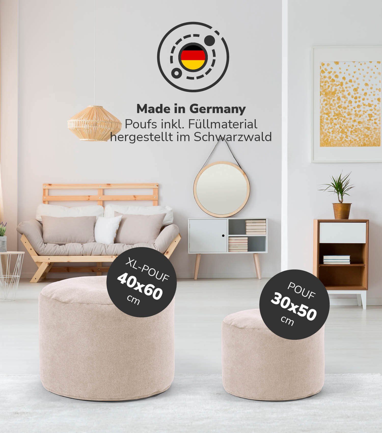 mokebo Pouf Der Ruhepouf (rund und aus Webstoff), Made in Germany, Sitzhocker, Bodenkissen, Fußhocker in Beige