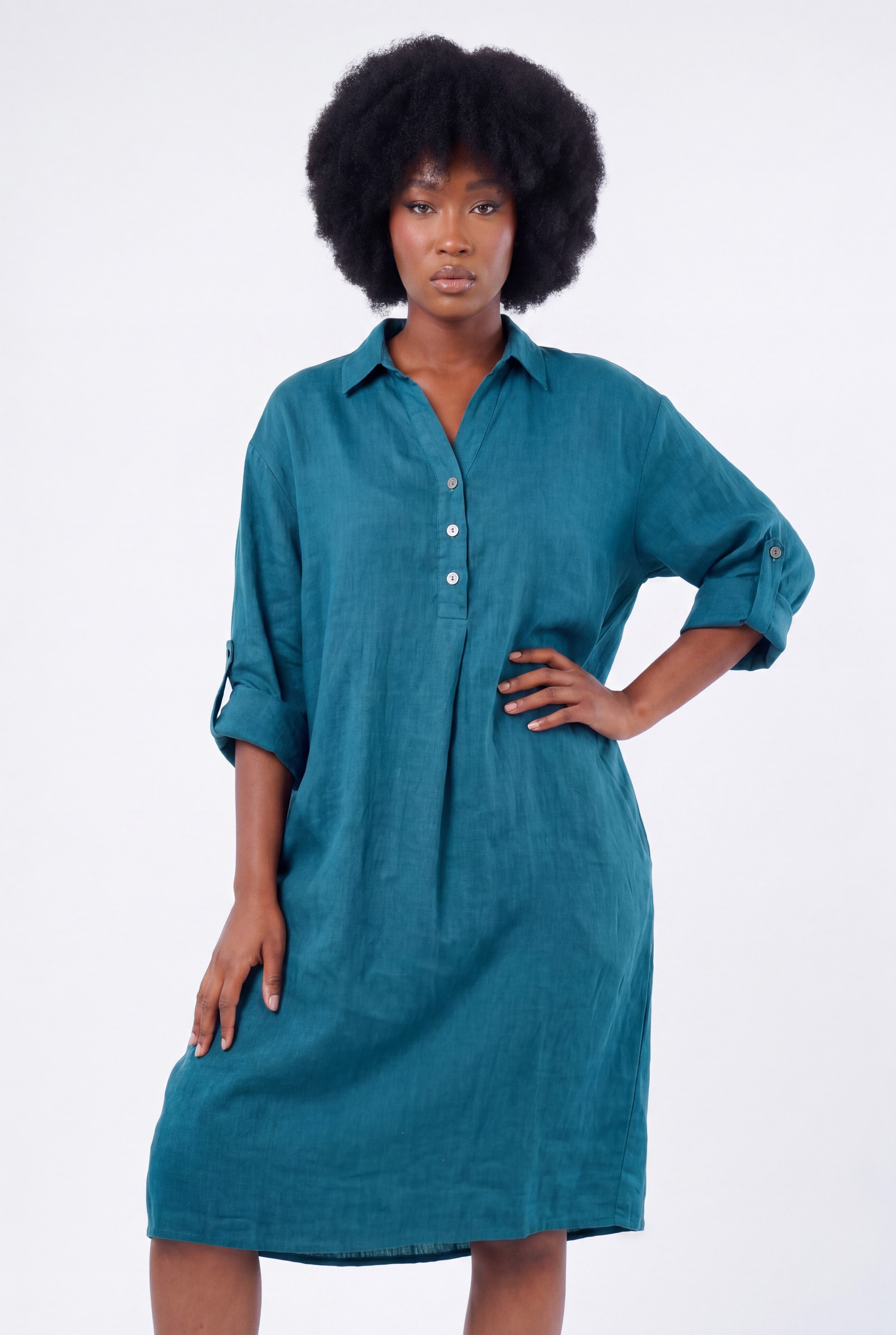 YC Fashion & Style Blusenkleid Leinen-Tunika Oversized One Size in Unifarbe