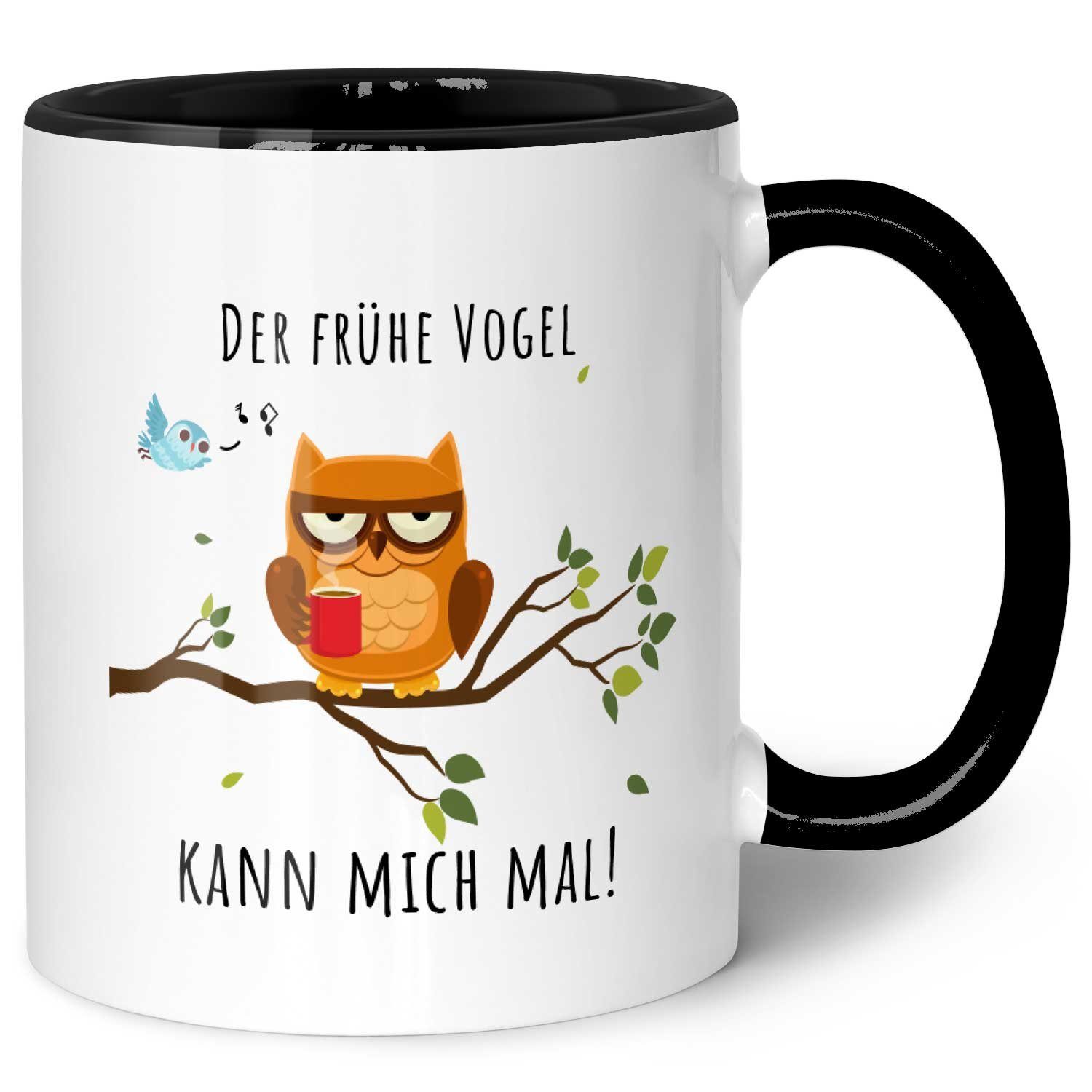GRAVURZEILE Tasse bedruckt mit Spruch - Der frühe Vogel kann mich mal! - Fun Geschenke, - Farbe: Schwarz & Weiß