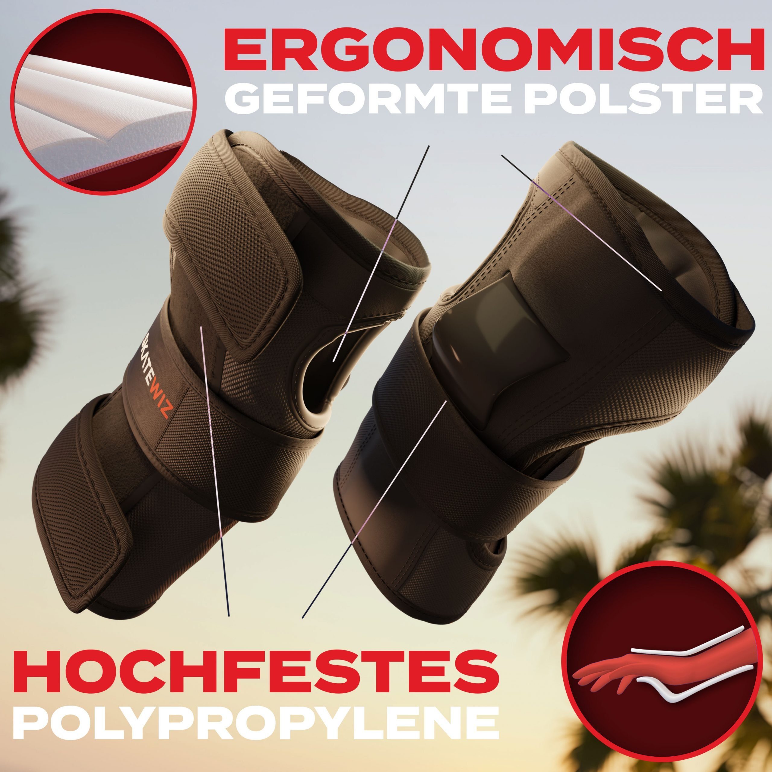 SKATEWIZ Protektoren-Set SHIELD - Skateboard Schonerset für Jugendliche und Erwachsene (Inliner Protektoren Damen Ellbogenschützer Herren, 7-tlg., Handschoner, Ellbogenschoner & Knieschoner Set), Rollschuhe, Schlittschuhe Damen & Skateboard