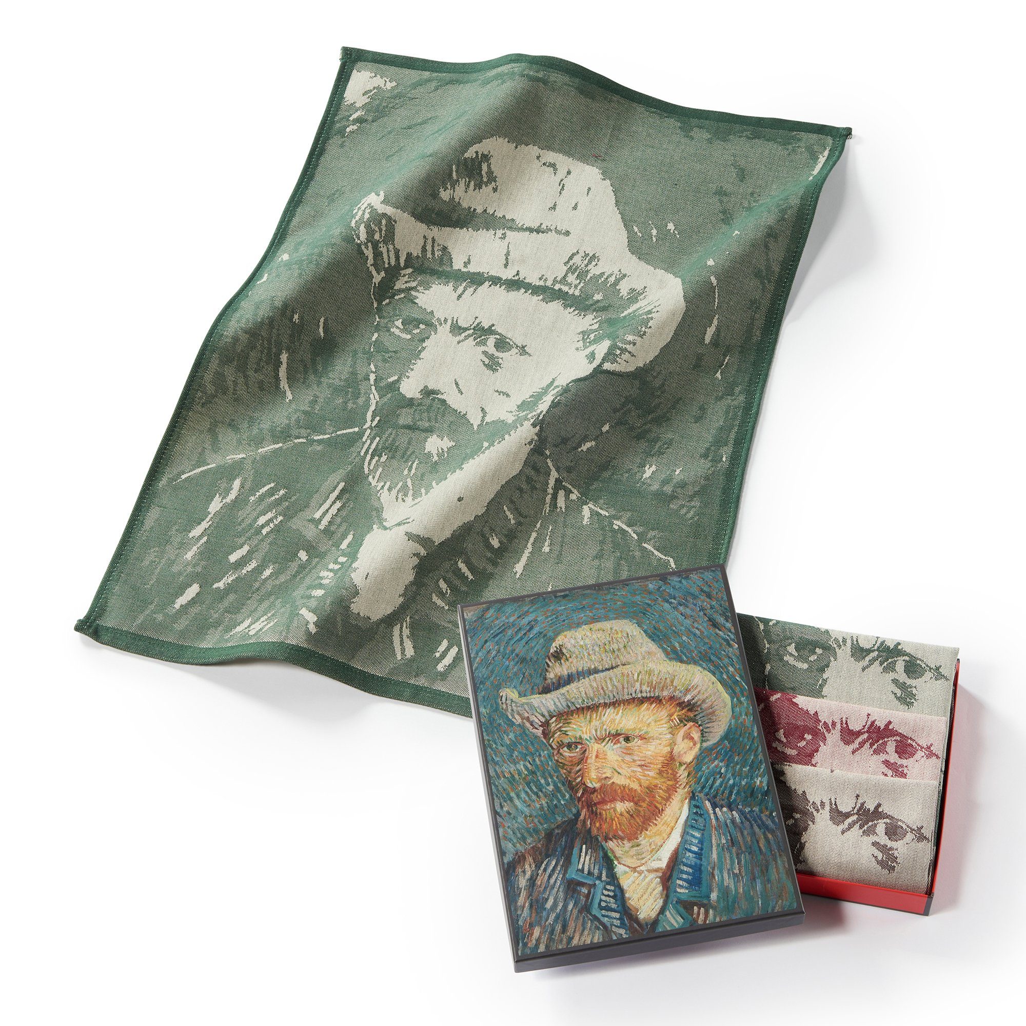 MuseARTa Geschirrtuch Vincent van ca.50x70 Stück), - Geschenkbox (Set, grauem Geschirrtücher Filzhut, 3-tlg., mit Kunstwerke MuseARTa Gogh (3 cm Set), Selbstbildnis