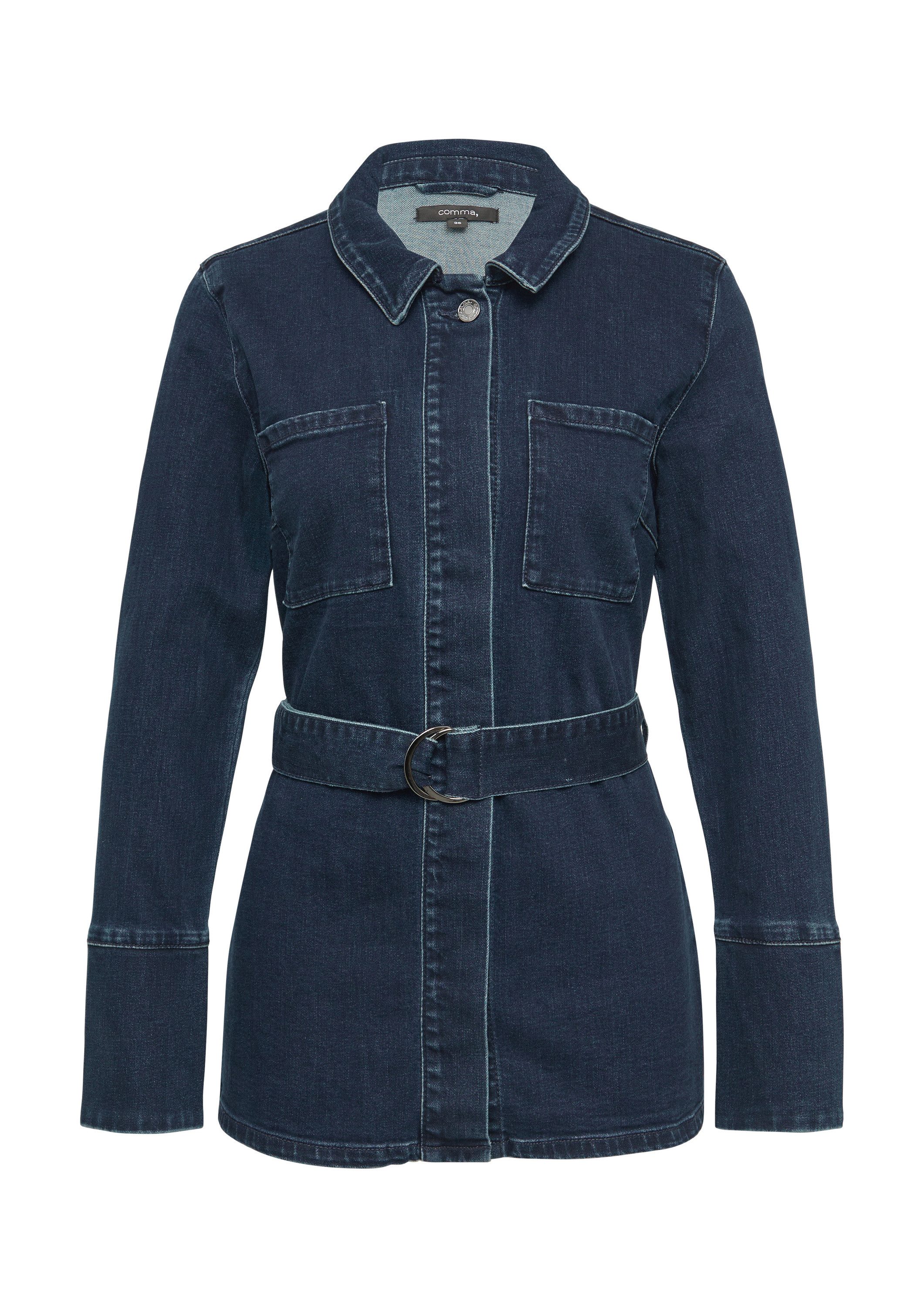 comma Funktionsjacke Indoor-Jacke Elegante Denimjacke mit Umlegekragen und Bindegürtel