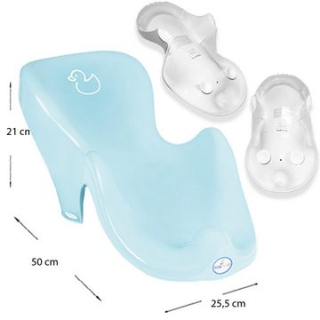 Tega-Baby Babybadewanne 4 Teile SET – DUCK Blau + Ständer Grau - Babybadeset Wanne Pflege, (Made in Europe Premium Set), ** Wwanne + Badesitz + Töpf + WC Aufsatz + Gestell **