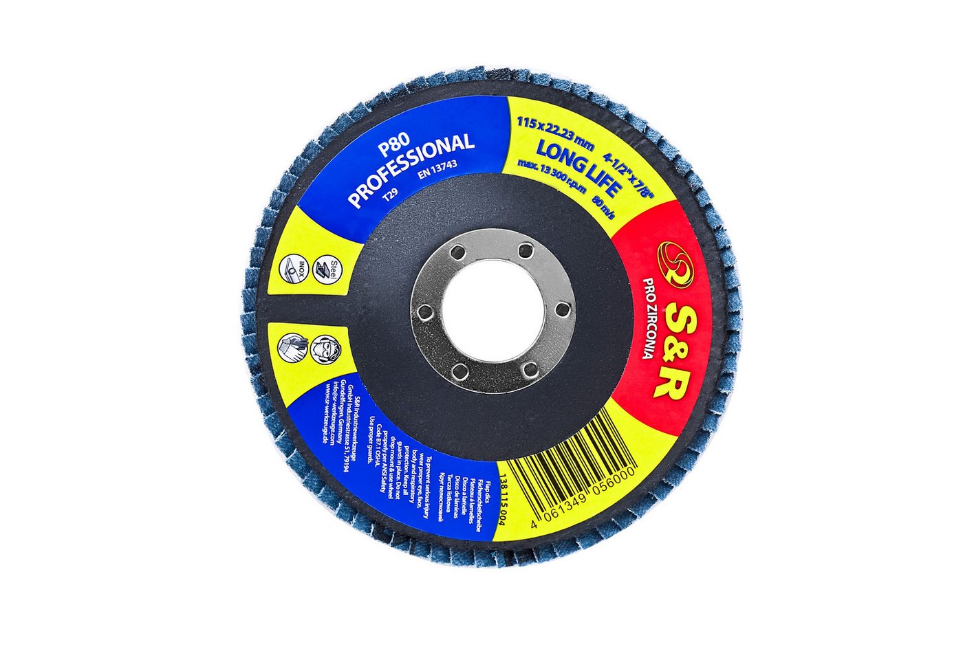 Thumbnail - S&R Schleifscheibe Fächerschleifscheiben Set, 115 x 22,23 mm, Profi Qualität, (Set, 10 St., 10-teilig), T29, Lamellensch...