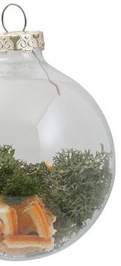 Thüringer Glasdesign Weihnachtsbaumkugel Oh du Fröhliche, Weihnachtsdeko, Christbaumschmuck (3 St), Christbaumkugeln aus Glas, 3-tlg., mit Naturmaterialien, Ø ca. 8 cm
