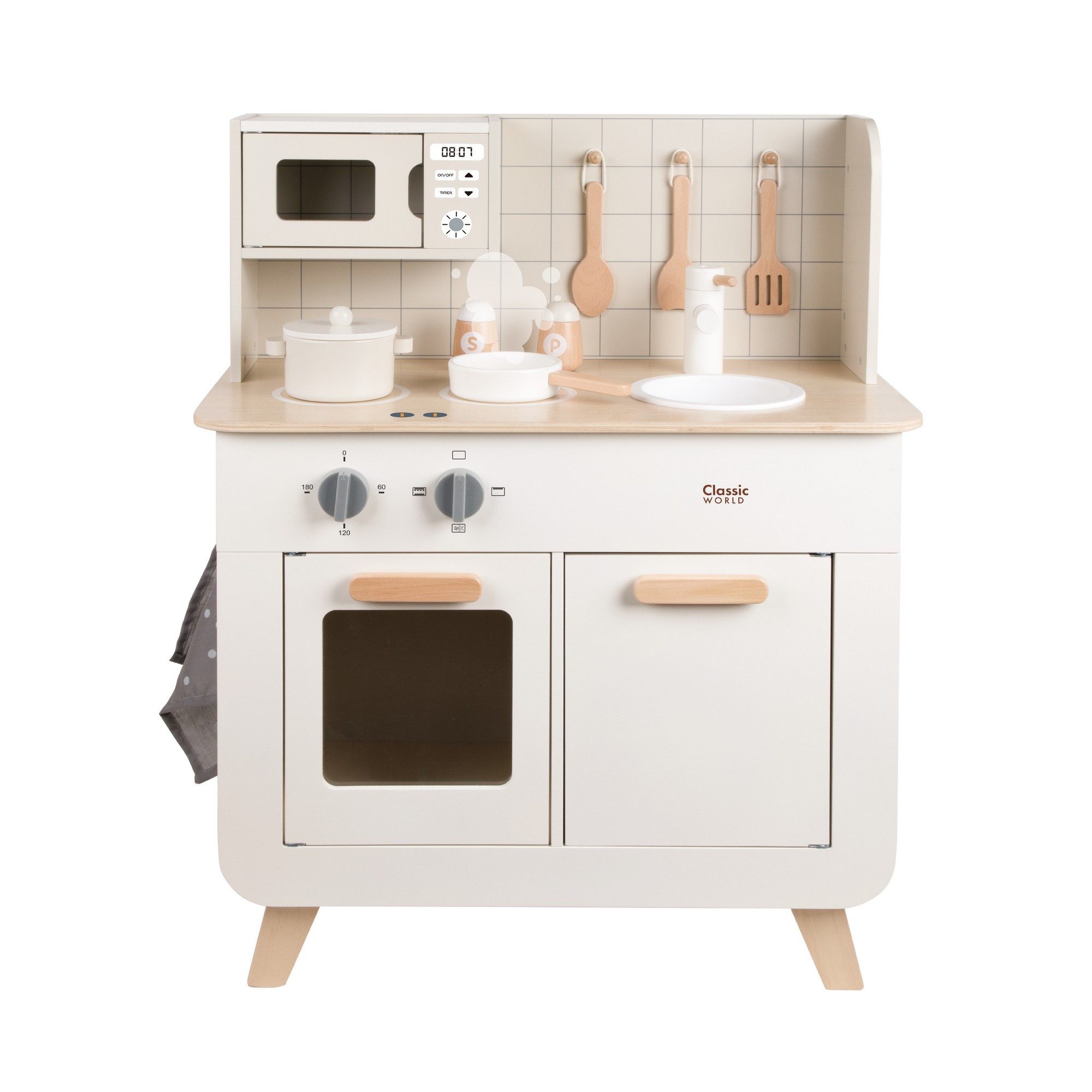 Classic World Spielküche Classic World - Kinderküche Chef - 58x30x71,8cm - ab 3 Jahre Schichtholz, Teebaumholz, MDF, aus Holz