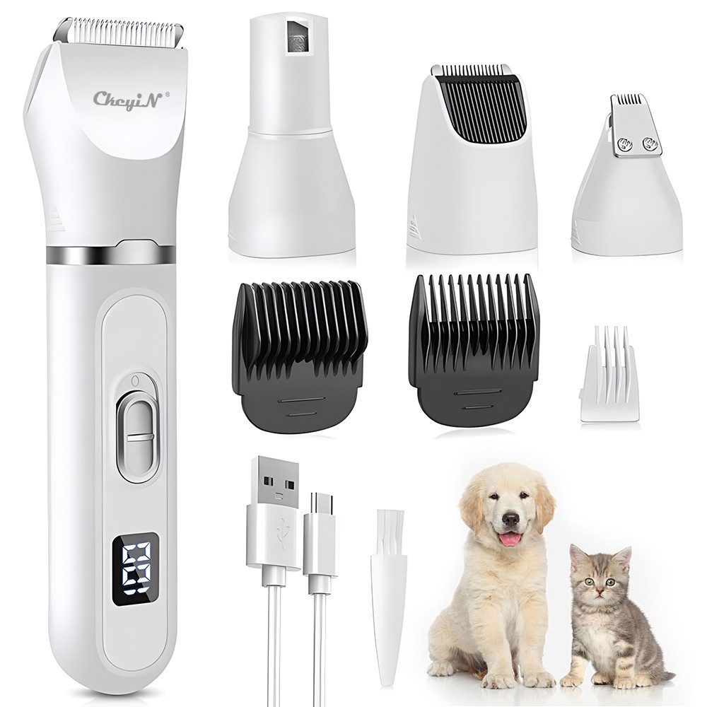 CkeyiN Hundeschermaschine 4 In 1 Elektrische Hundeschermaschine, Katzenhaarschneider, wasserdicht, mit LCD-Anzeige, mit Nagellackierer