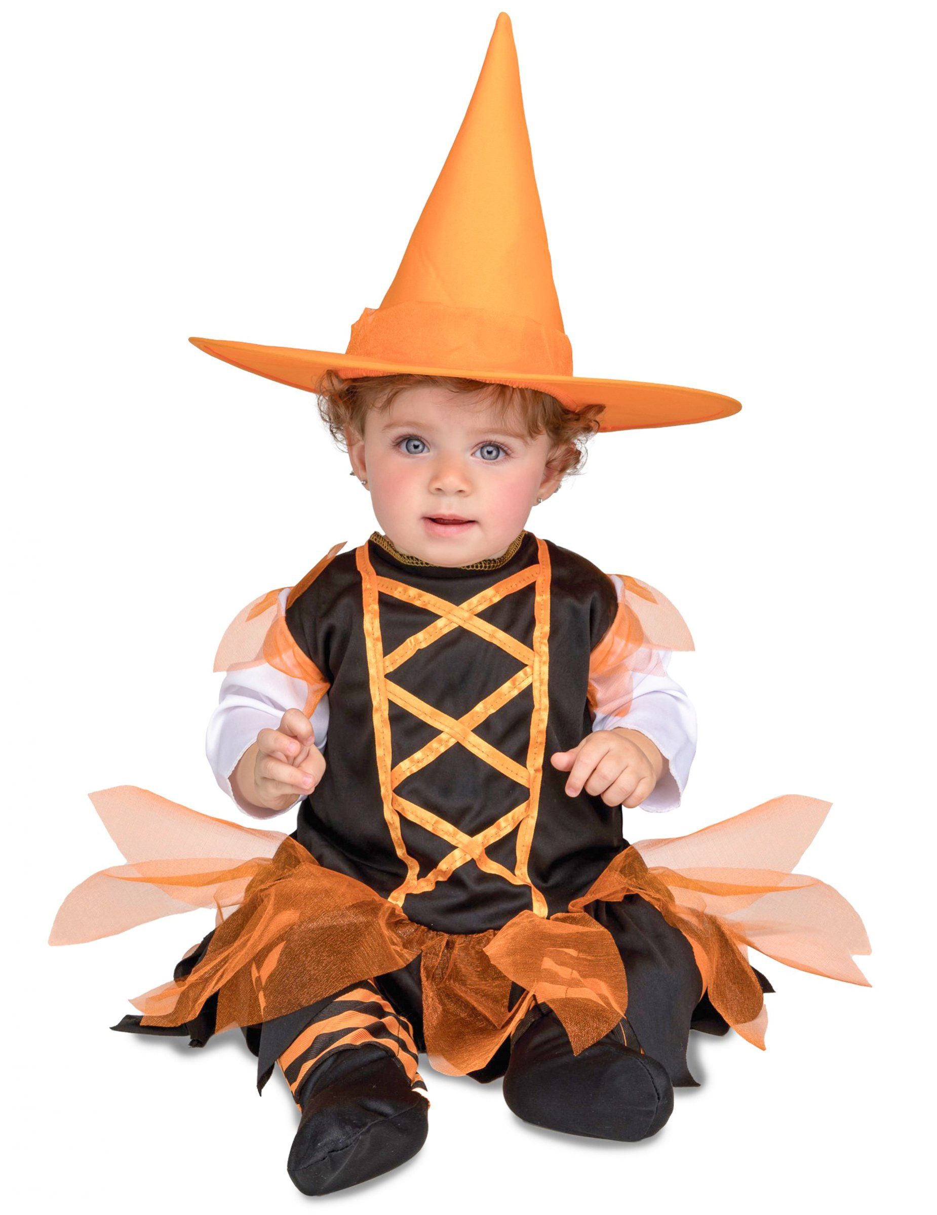 Viving Costumes Hexen-Kostüm Hexenkostüm für Babys Halloweenkostüm schwarz-orange