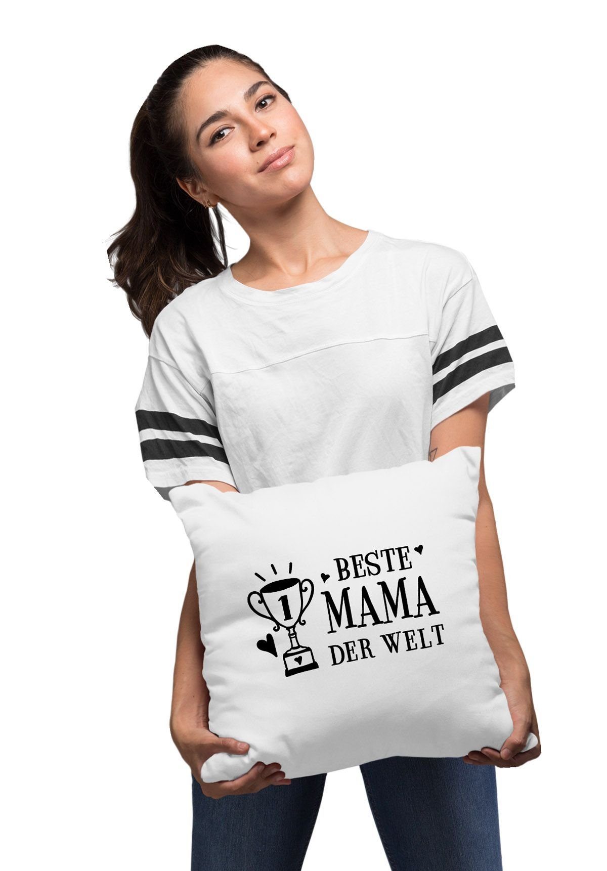 Dekokissen Welt Beste weiß Kissen-Bezug Muttertag MoonWorks® zum Baumwolle Geschenk Pokal der Kissen-Hülle Deko-Kissen MoonWorks Mama