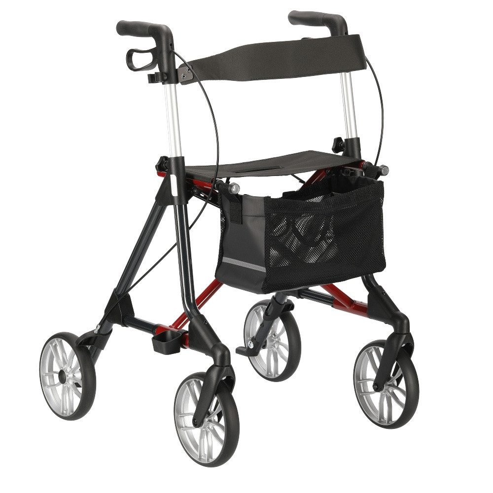 RUSSKA Rollator Elan Classic von Russka, Farbe Anthrazit / Rot - Sitzhöhe 60 cm, inkl. Stockhalter & Rückengurt