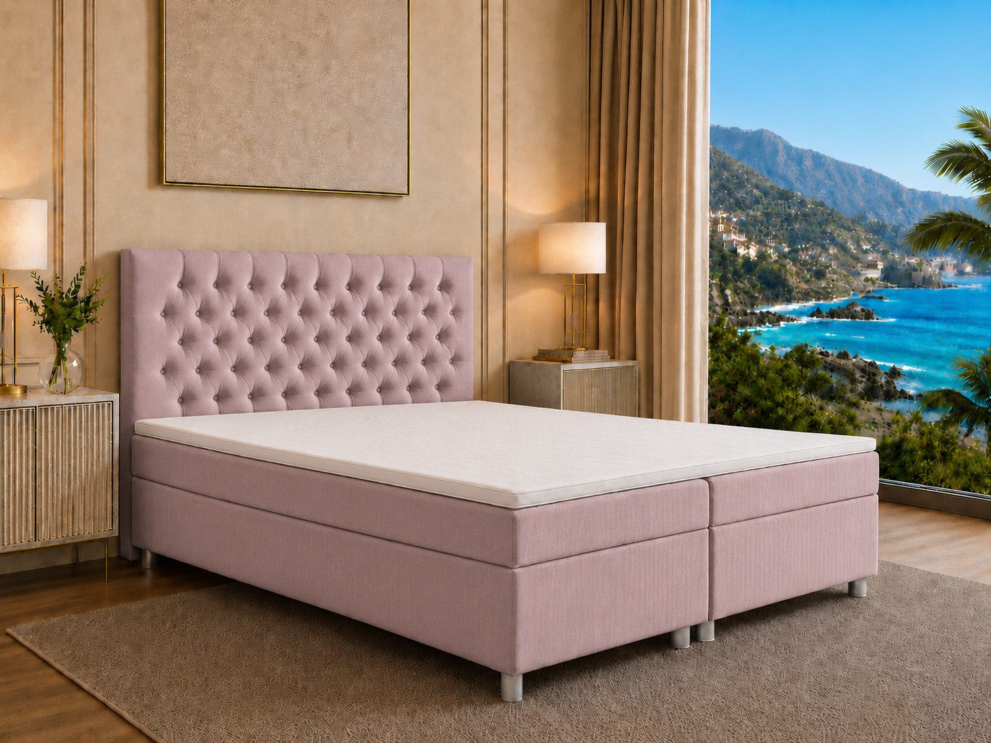 Best for Home Boxspringbett Boxspringbett Trinity K-14 mit 7-Zonen-Matratze und Stauraum (Boxspringbett-Set, 1-St., Boxspringbett-Set inklusive Matratze, Topper und Bettkästen), 7-Zonen-Matratze, PUR-Schaum-Topper, gepolstertes Kopfteil