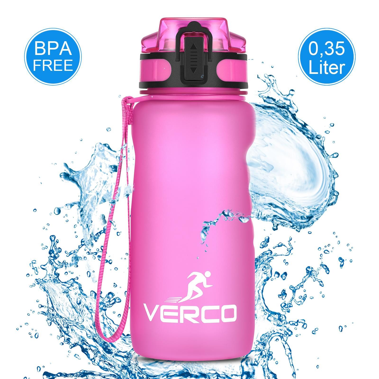 VERCO Trinkflasche 350 ml Sport Tritan 0,35 Liter Flasche, Wasserflasche BPA Frei mit Fruchtsieb wiederverwendbar