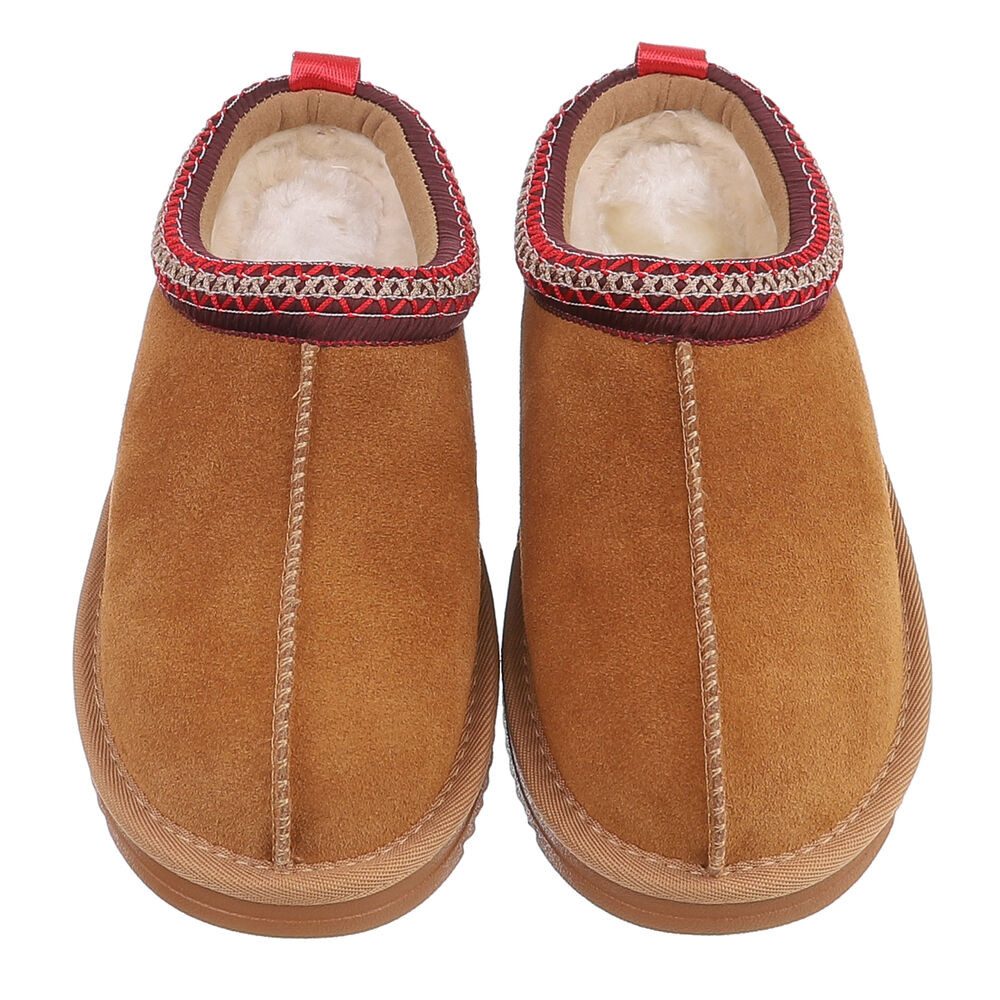 Ital-Design Echtleder Damen Slip-On Schuh mit Profilsohle für Freizeit Snowboots (92392460) Flach Flache Stiefeletten in Camel – Bild 4 von 5