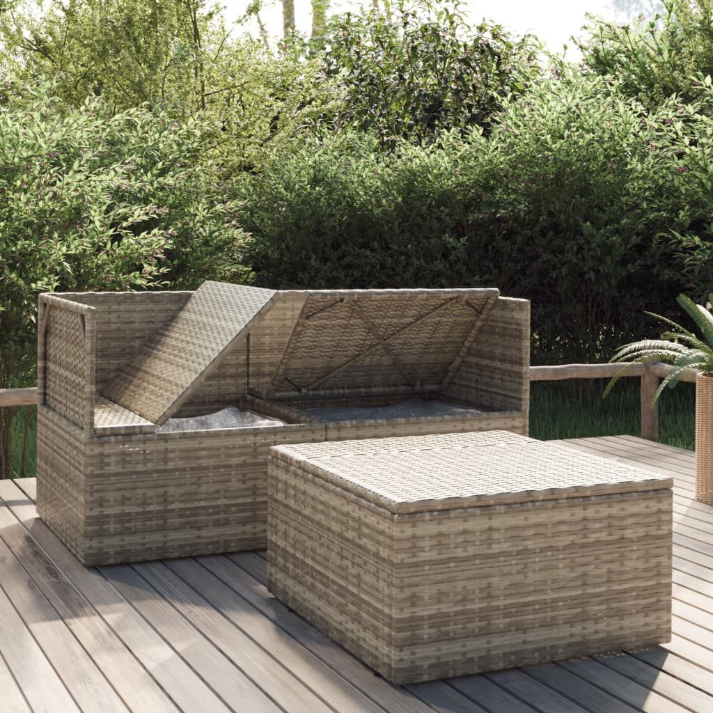 vidaXL Loungesofa 3-tlg. Garten-Lounge-Set mit Kissen Grau Poly Rattan, 1 Teile