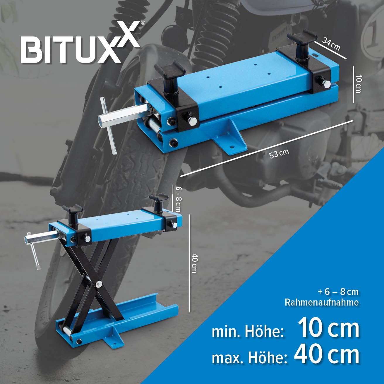 Bituxx Motorradheber höhenverstellbar mit Bodenfixierung Blau/Schwarz, max. Hubhöhe: 40 cm, MS-18956 – Bild 2 von 5