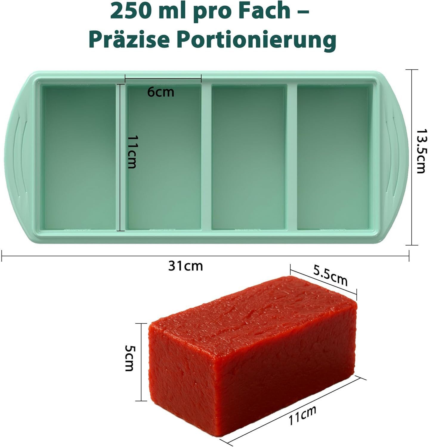 FELIXLEO Eiswürfelform Silikon Gefrierform mit Deckel für Suppe Meal Prep Mint, (2-tlg) – Bild 2 von 5