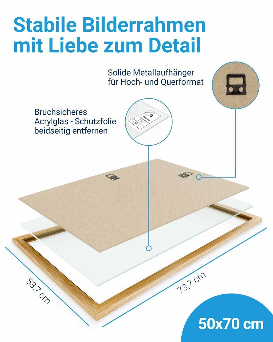 PHOTOLINI Bilderrahmen für Puzzle, Puzzlerahmen mit Acrylglas zum Aufhängen, für 1 Bilder (1 Einzelrahmen), 500-1.000 Teile im Endformat 50x70 cm – Bild 4 von 5