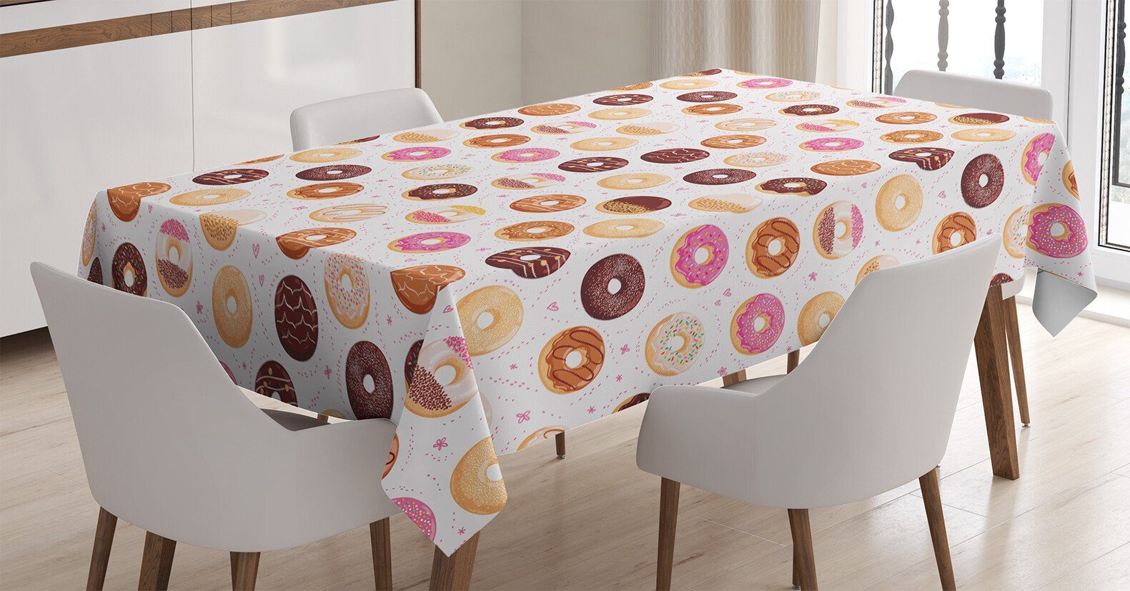 Abakuhaus Tischdecke Farbfest Waschbar Für den Außen Bereich geeignet Klare Farben, Rosa Bunte Yummy Donuts