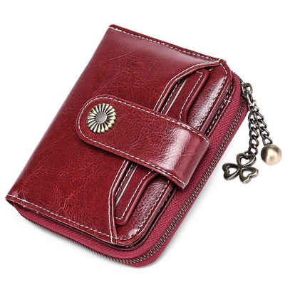 TAN.TOMI Brieftasche Geldbörse Damen Klein,Geldbeutel Frauen Echtes Leder, mit Münzfach Kleines Zipper Brieftasche Kartenhalter mit RFID Blocker