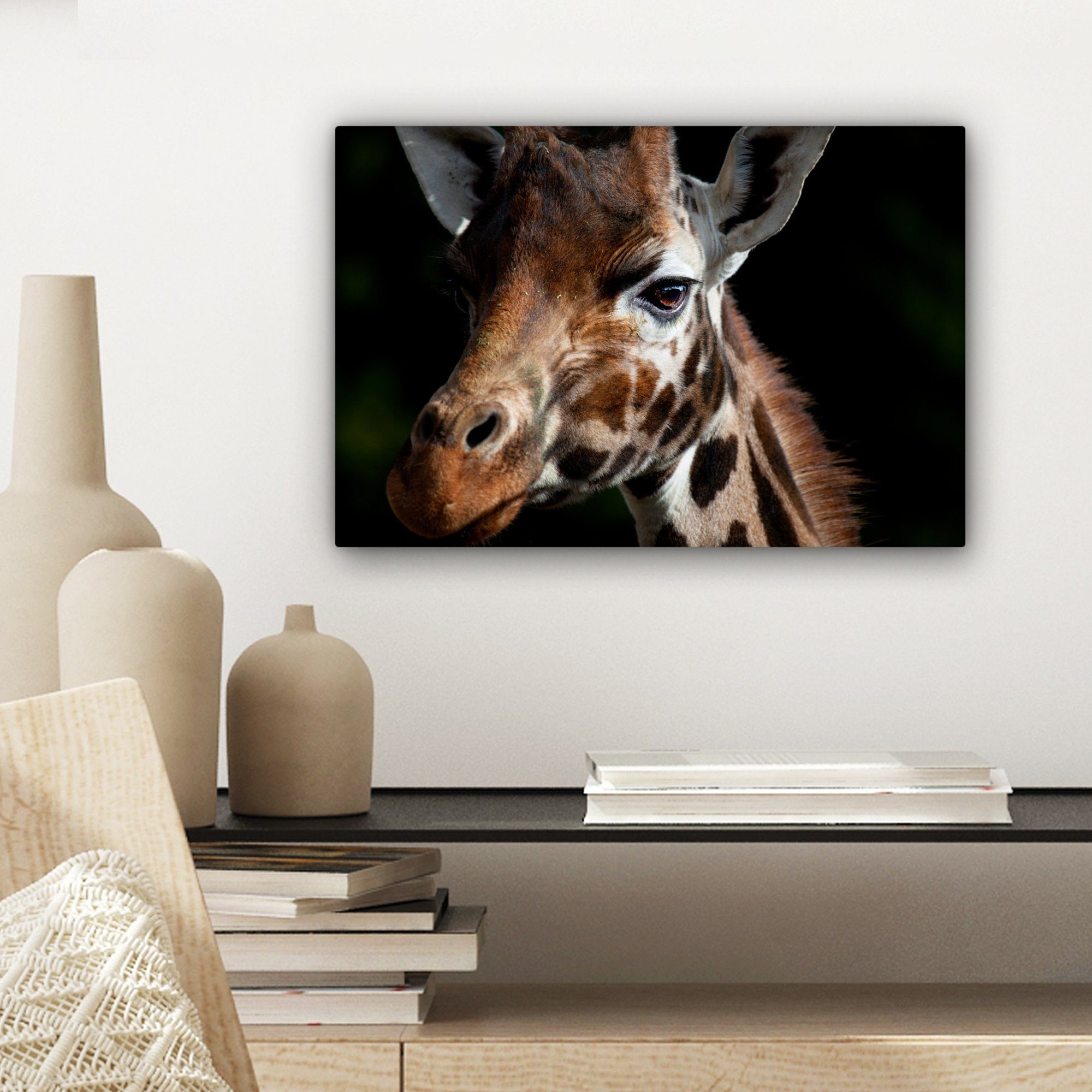 OneMillionCanvasses® Leinwandbild Giraffe Schwarz, - (1 Wanddeko, 30x20 St), - Leicht Wandbild Leinwandbilder, Aufhängefertig, cm