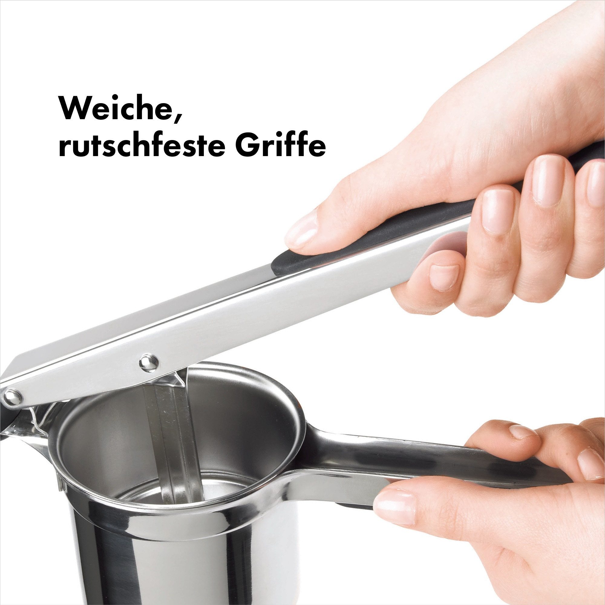 OXO Good Grips Kartoffelpresse (1 St), Edelstahl, Silikon, Kartoffelstampfer aus robustem Edelstahl
