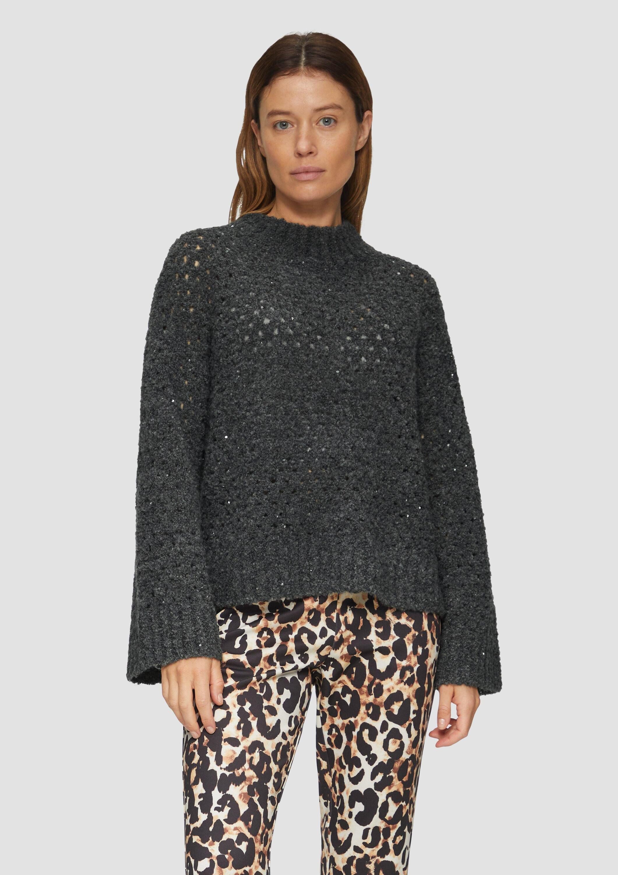 s.Oliver Довгі В'язані светри Ajour-Pullover mit offenem Strickmuster und Trompetenärmeln