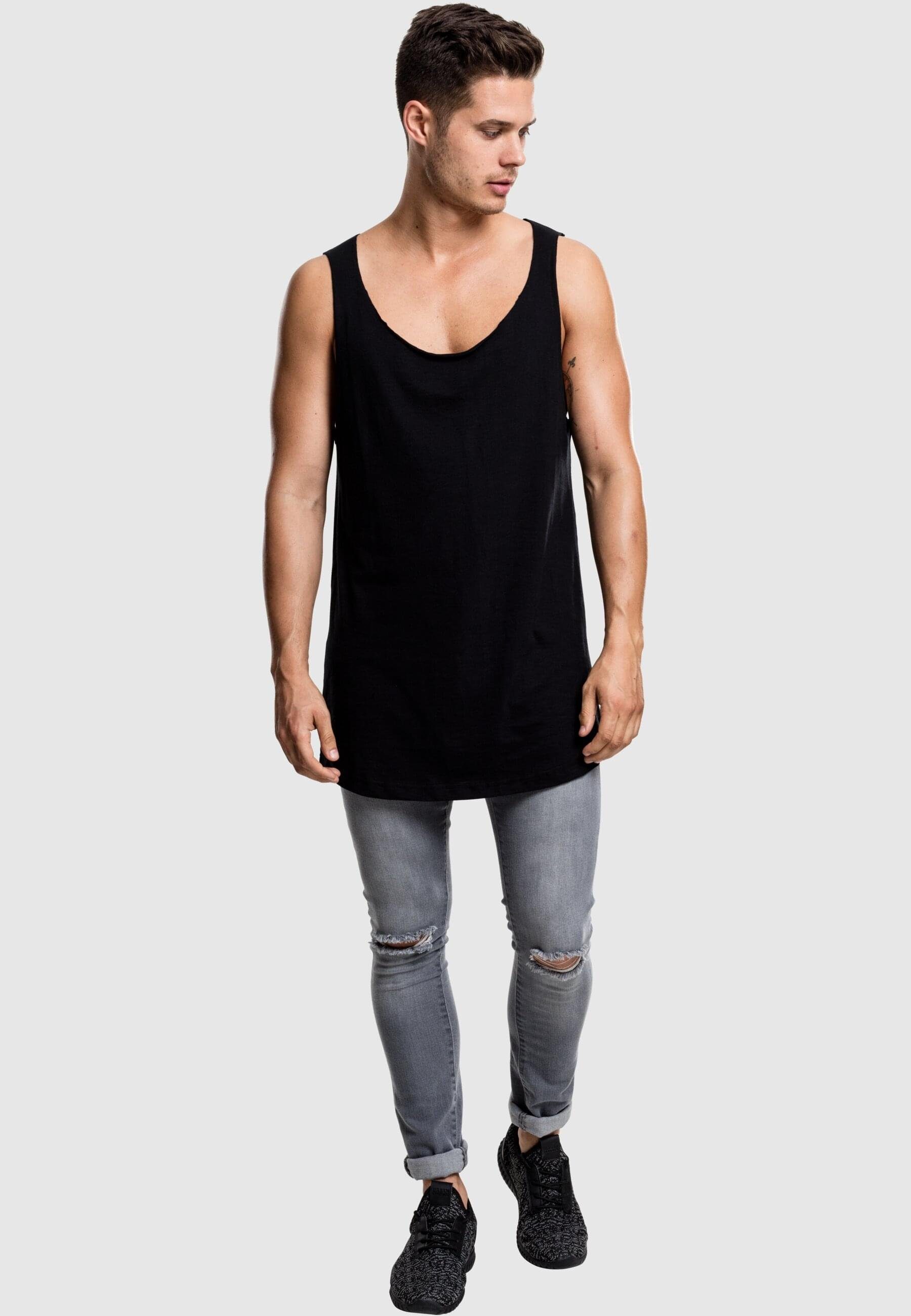 URBAN CLASSICS Tanktop Herren Long Open Edge Tank Shaped black Loose (1-tlg)