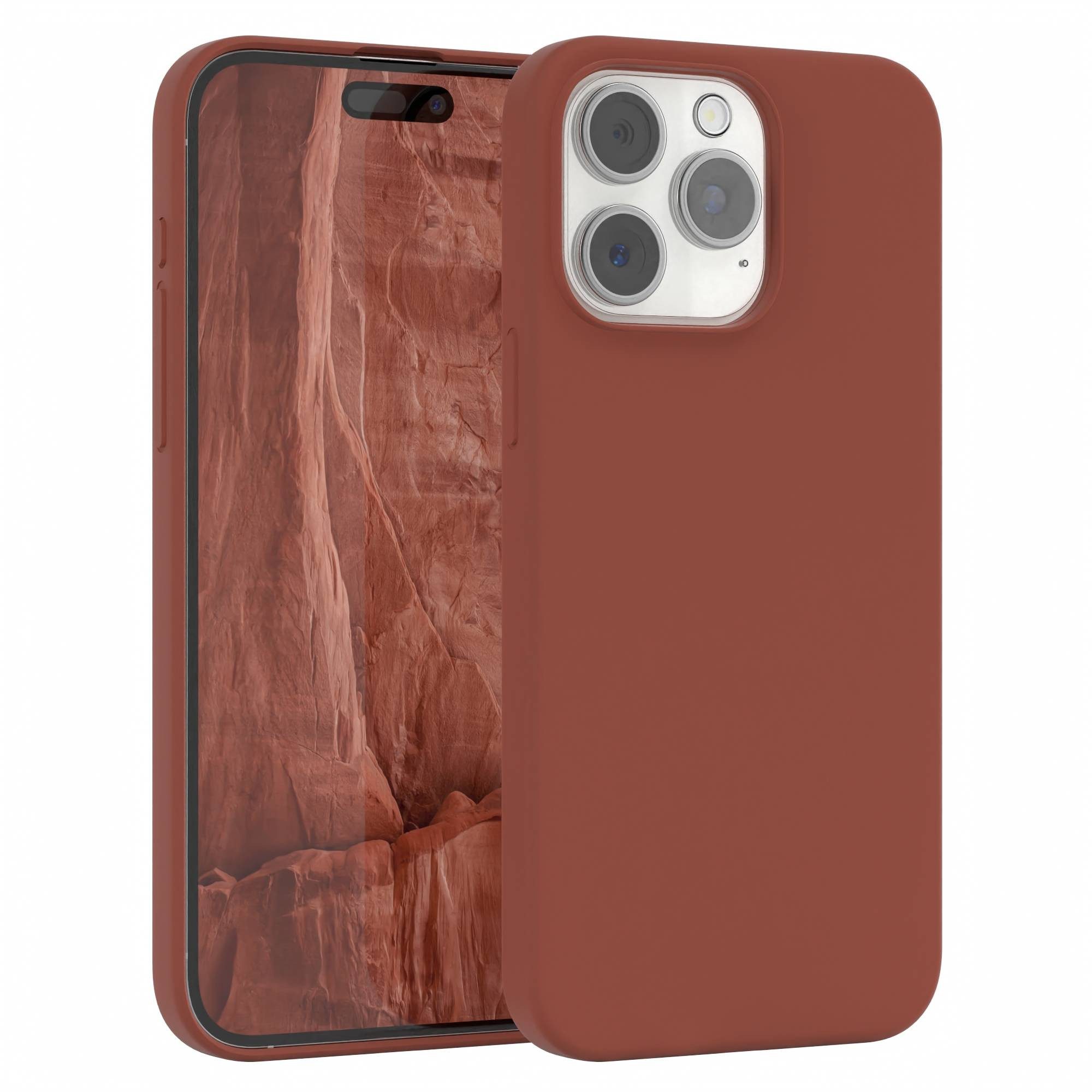 EAZY CASE Handyhülle Premium Silikon Case für Apple iPhone 15 Pro Max 6,7 Zoll, Silikonhülle Slimcover mit Displayschutz Hülle Cover Terrakotta