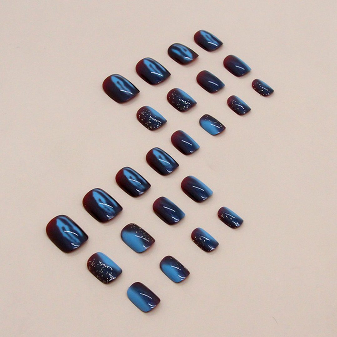 Frauen Blau, 1-tlg. Kurze für Kunstfingernägel 24 Galaxy Stück, Glitzer Kunstnägel TUABUR