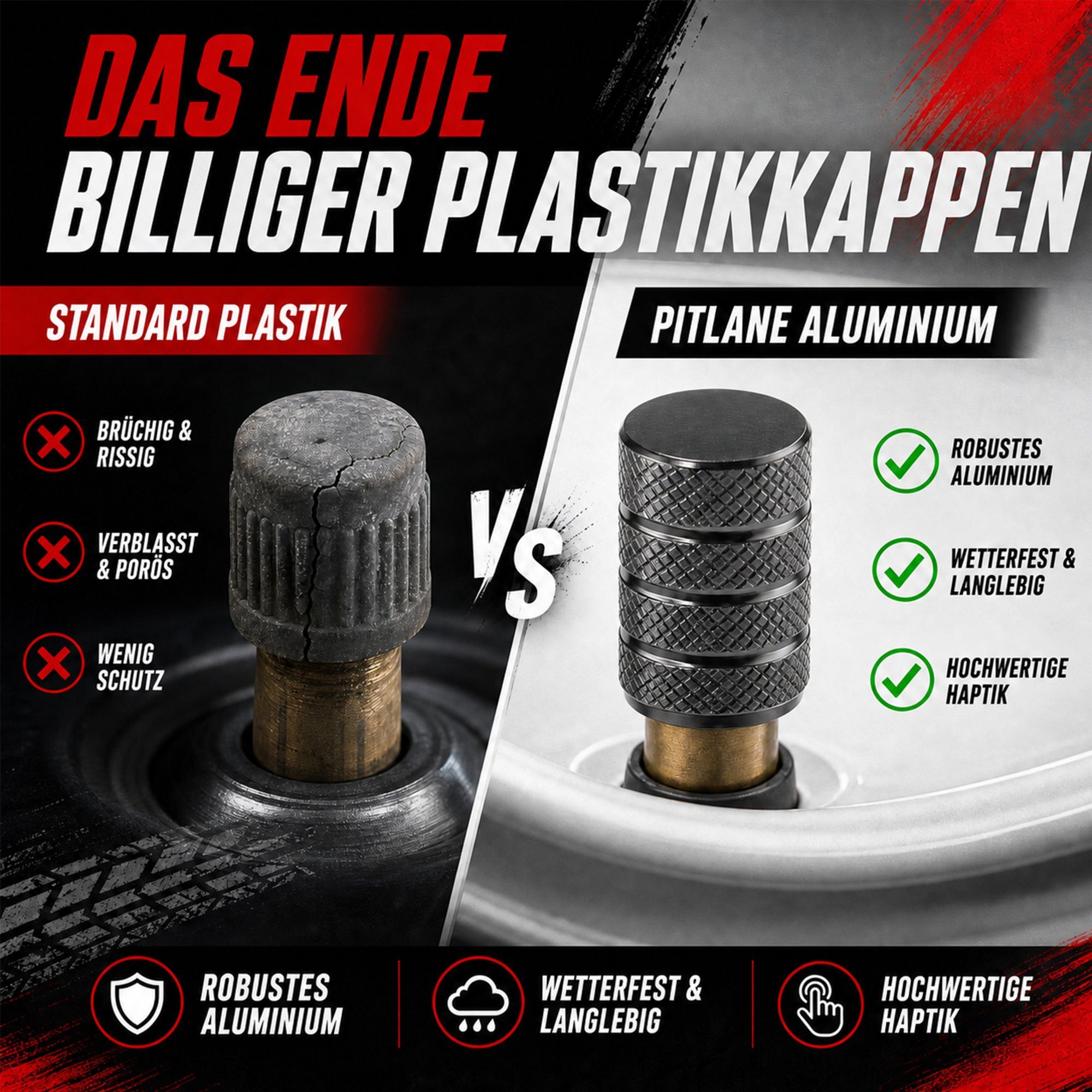Pitlane Performance Ventilkappe Alu-Ventilkappen für Schrader-Ventile, (Ventilkappen-Set, 4-St., 4 Stück aus Aluminium), Korrosionsschutz und innenliegende Dich – Bild 5 von 5