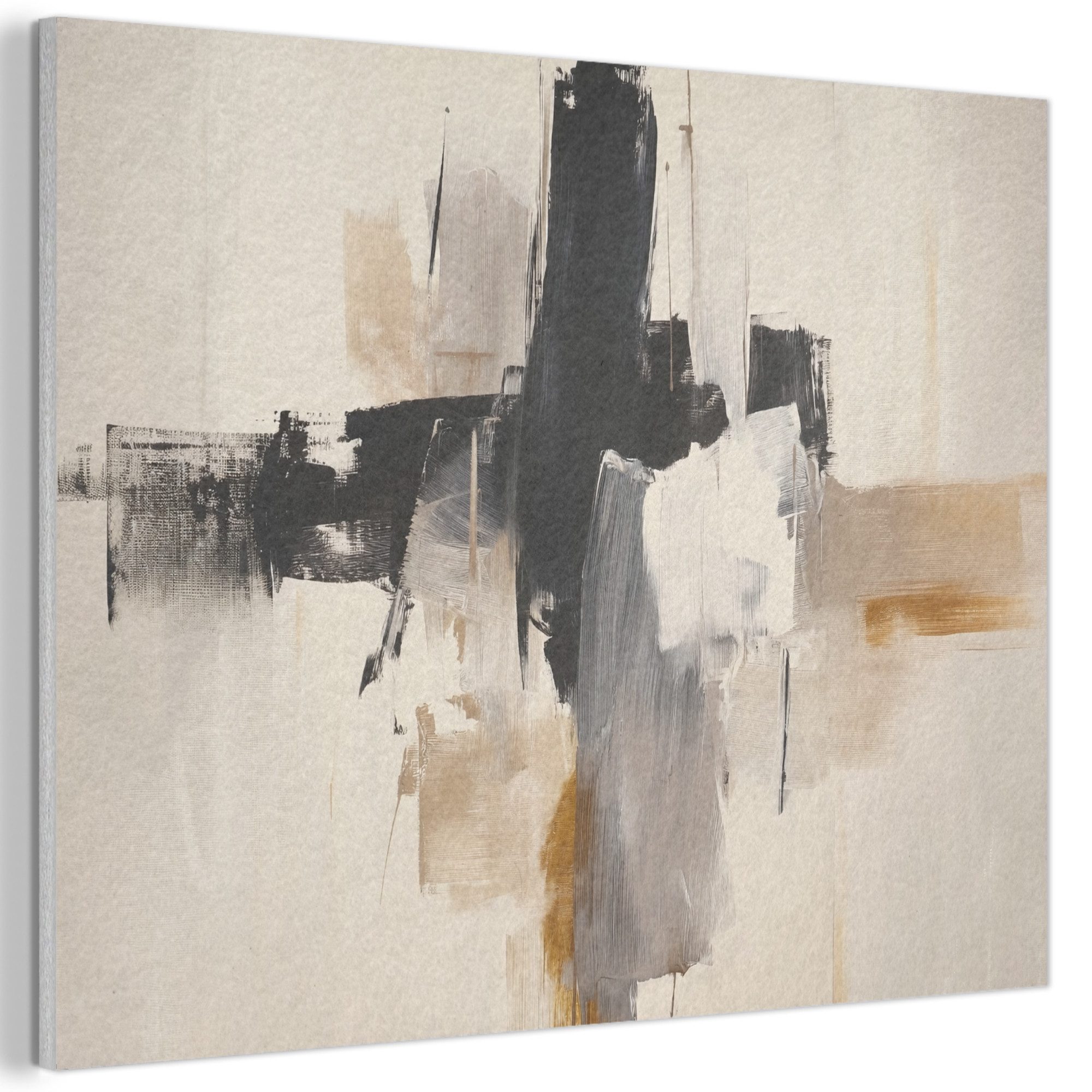 MuchoWow Gemälde Pinselstriche - Grob - Abstrakt - Beige, Fotodruck (1 St), Akustikpaneele PET-Filz, Akustikbild, Schalldämmung, Deko 40x30 cm