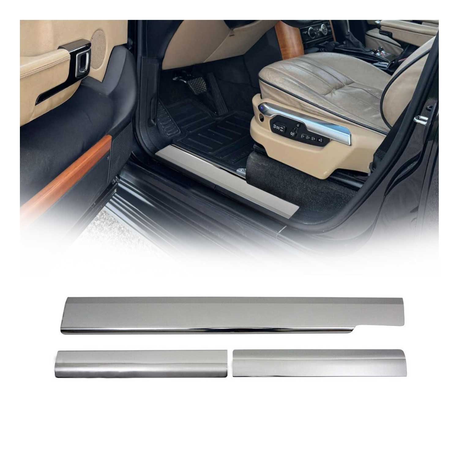 OMAC Zierleisten-Aufkleber Einstiegsleisten für Range Rover L322 2002-2012 Edelstahl Silber 4x, (4tlg), Langlebig,Einfache Reinigung,Einfache Installation,Rostbeständig