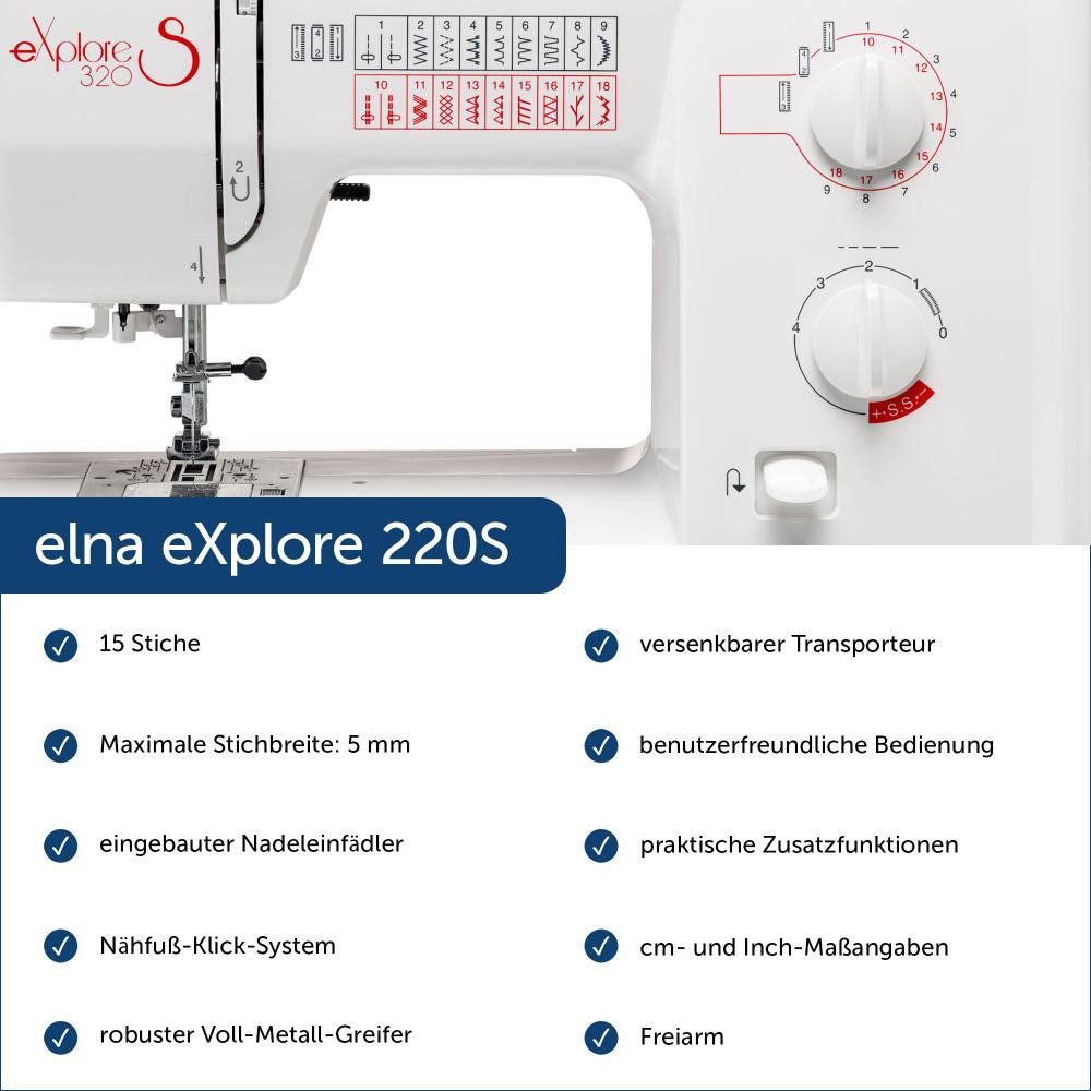 Elna Nähmaschine - eXplore 220S Einsteiger Modell, 15 Programme