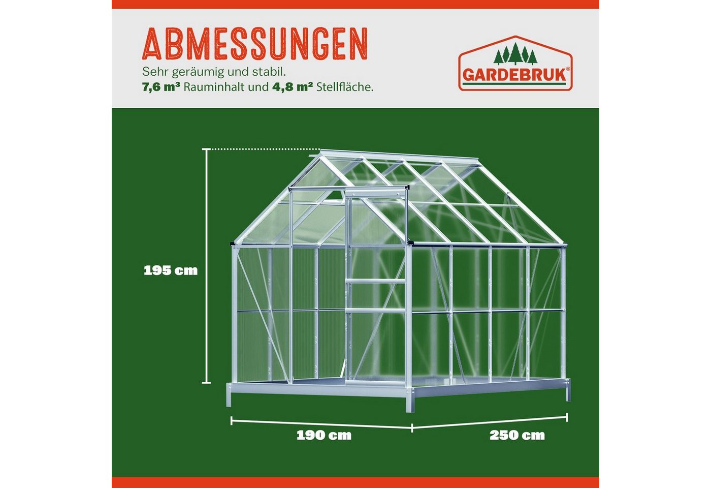 Gardebruk Gewächshaus, Aluminium 4,75mÂ... Gardebruk Gewächshaus, Aluminium 4,75mÂ...
