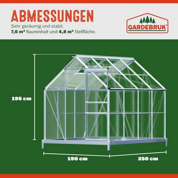 Gardebruk Gewächshaus, Aluminium 4,75m² mit Fundament 250x190cm inkl. 2 Dachfenster