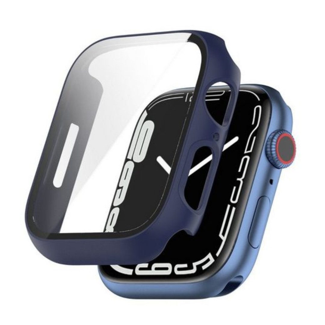 SmartUP Smartwatch-Hülle 2X Hülle für Apple Watch 7/8/9 41mm 45mm Case Display Tasche Schutz 9H, kompletter Rundumschutz