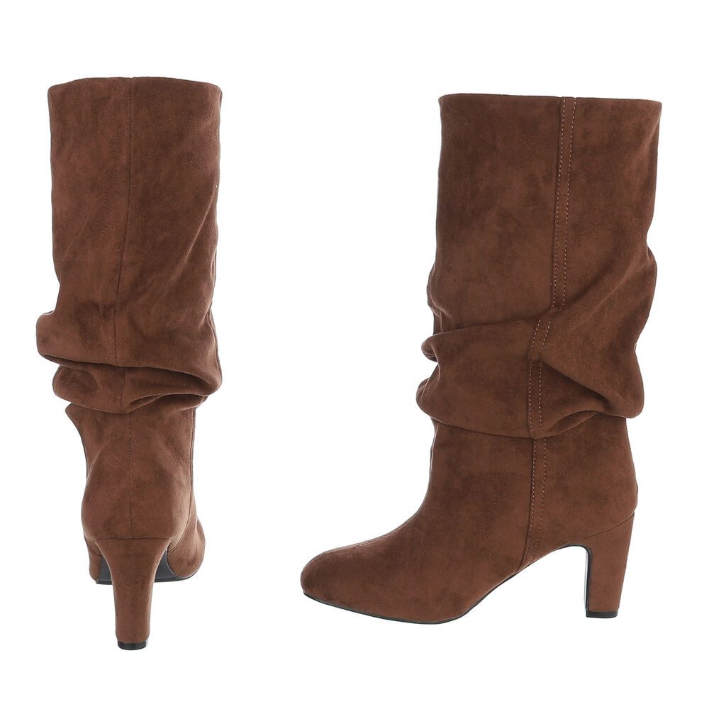 Ital-Design Damen Kniehohe Stiefel mit Blockabsatz und Raffung High-Heel-Stiefel (92422354) Blockabsatz Stiefel in Braun – Bild 5 von 5