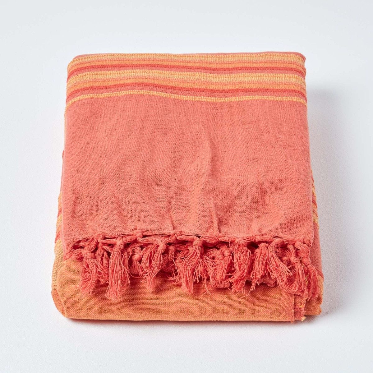 Plaid Tagesdecke Morocco, terracotta gestreift, 225 x 255 cm, Homescapes