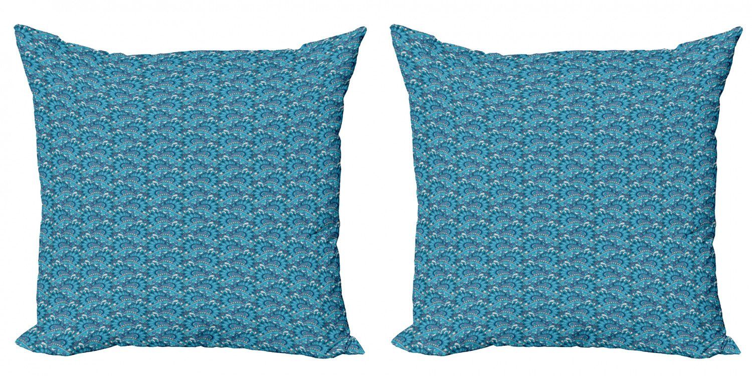 Kissenbezüge Modern Accent Doppelseitiger Digitaldruck, Strudel (2 Blau Abakuhaus Blumenstrauß Aufwändige Stück), Boho