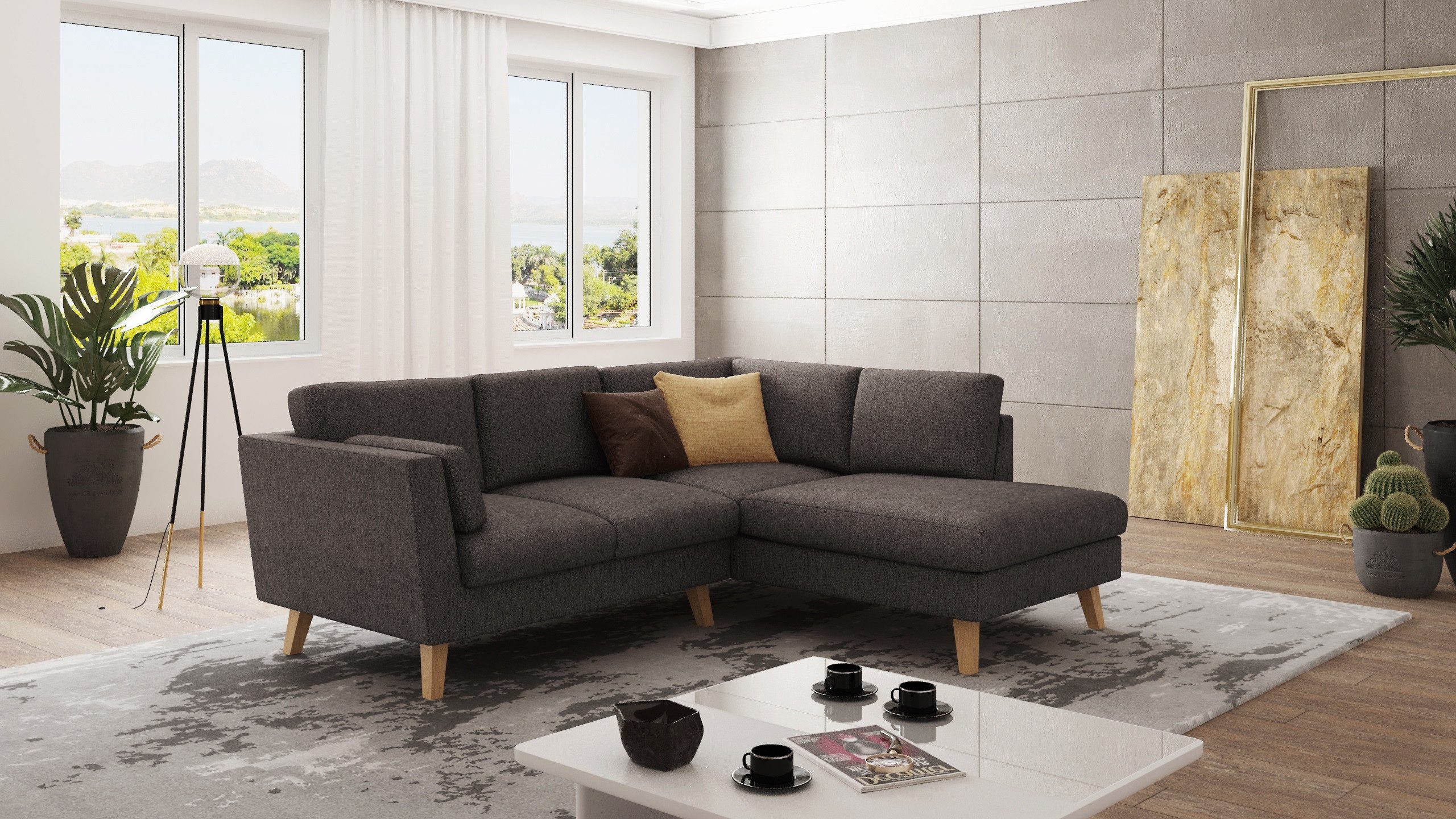 S-Style Möbel Ecksofa mit Holzfüßen im günstig online kaufen